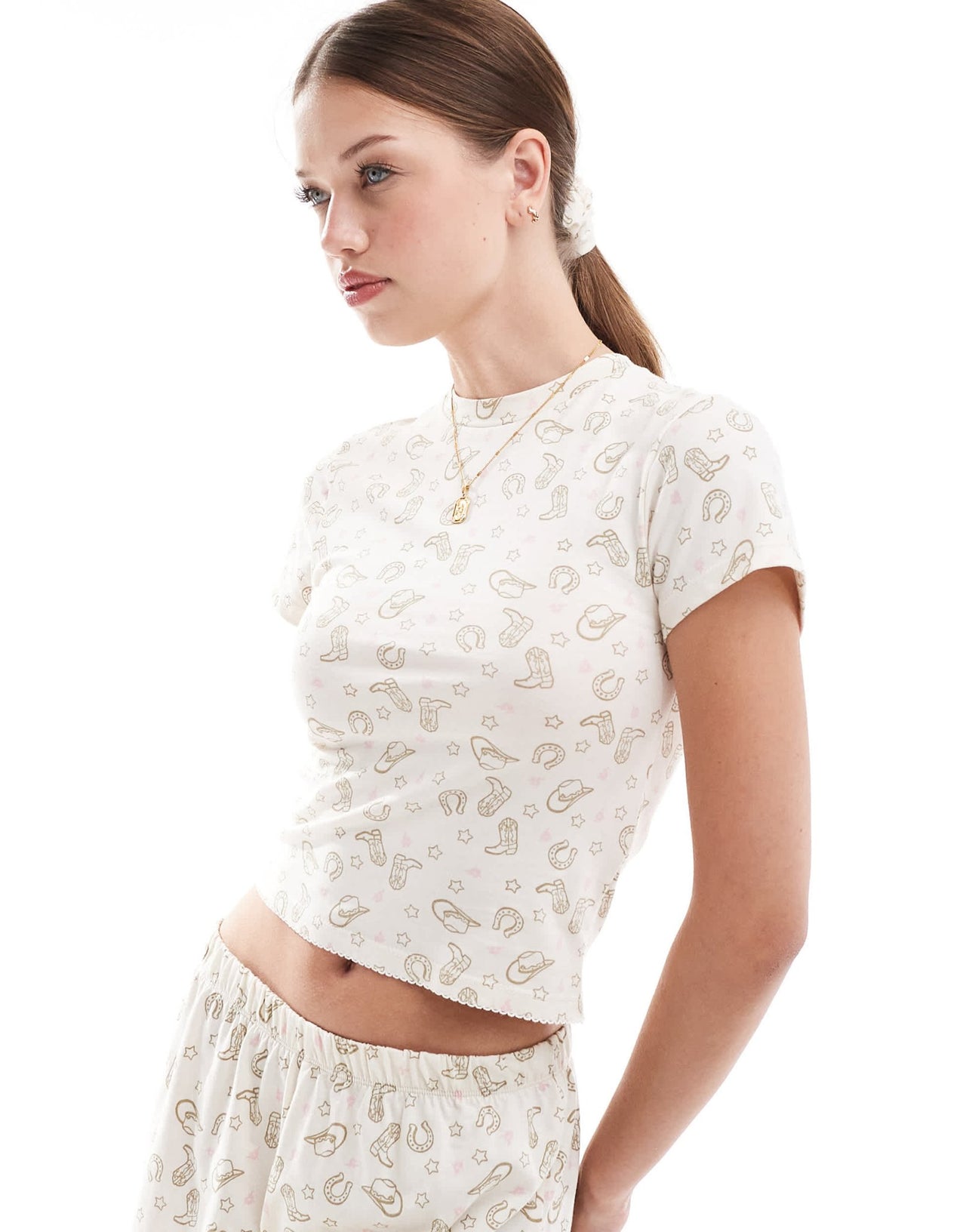 ASOS DESIGN mix & match pyjama tee & scrunchie in rodeo print - ASOS Sample Sale