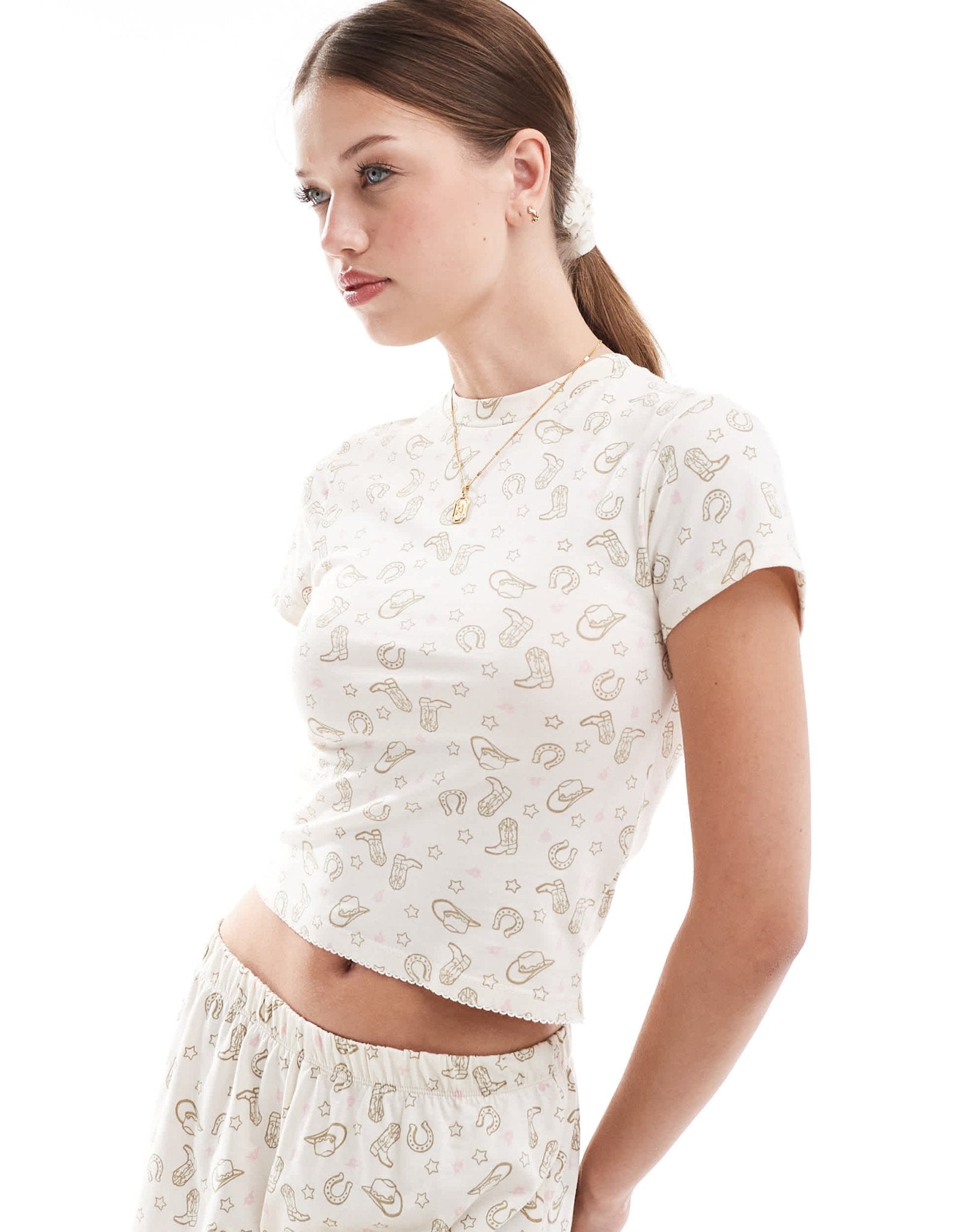 ASOS DESIGN mix & match pyjama tee & scrunchie in rodeo print - ASOS Sample Sale