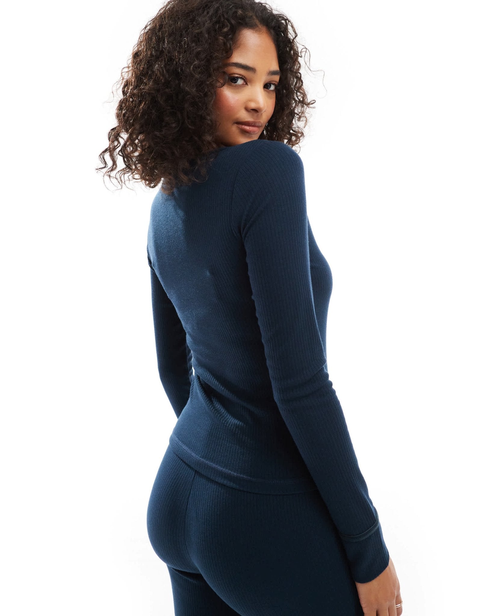 ASOS DESIGN mix & match rib and velvet trim long sleeve top in navy - ASOS Sample Sale
