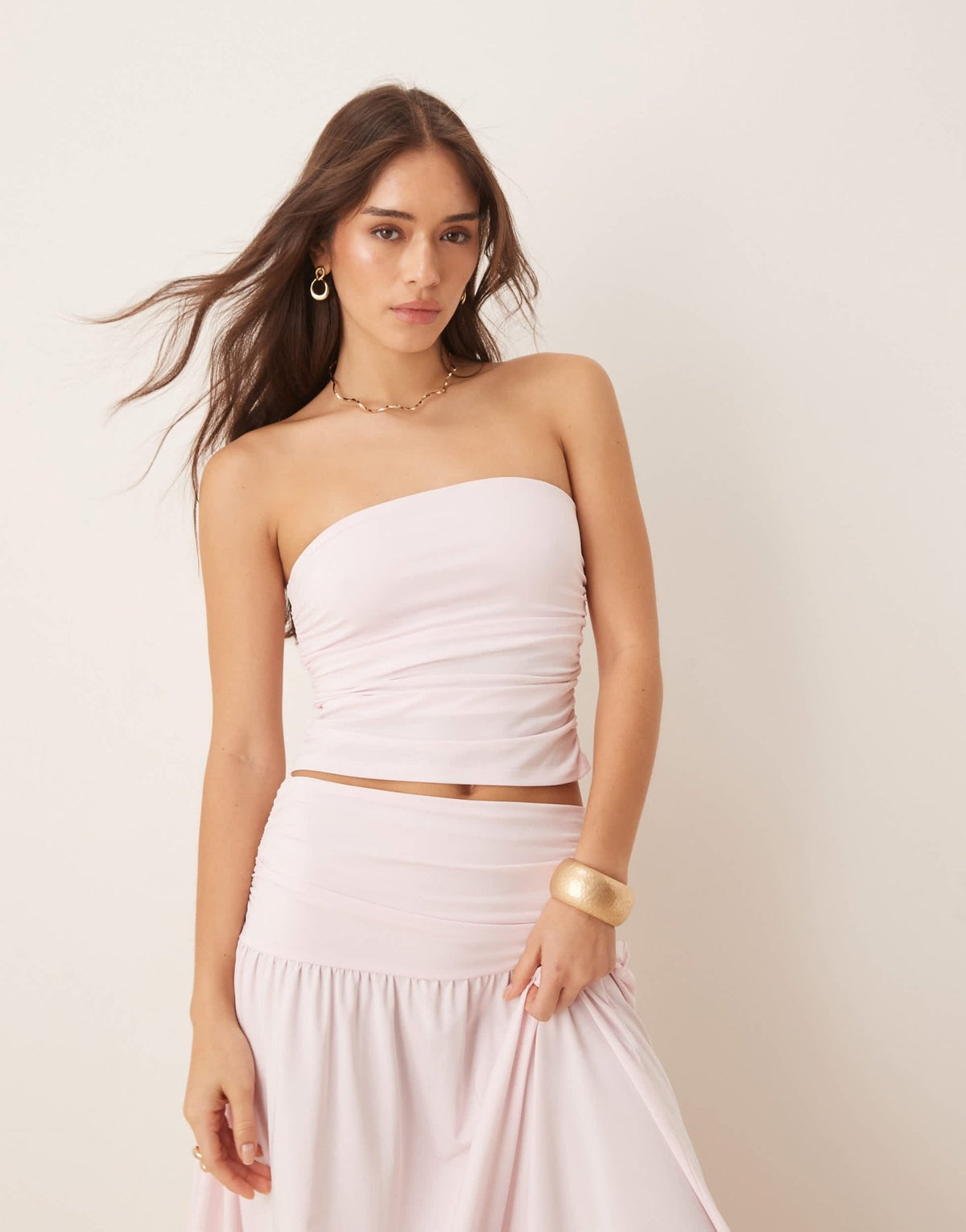 ASOS DESIGN mix & match ruched bandeau top in pastel pink - ASOS Sample Sale