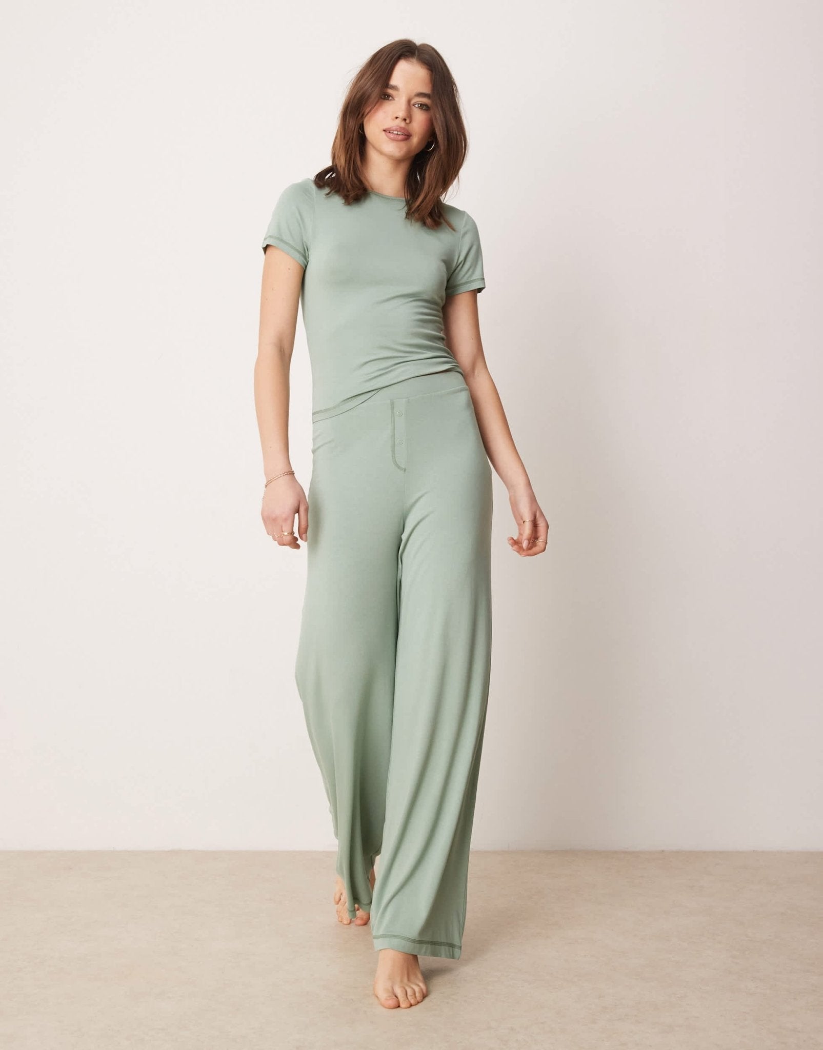 ASOS DESIGN mix & match super soft baby tee pyjama top in green - ASOS Sample Sale
