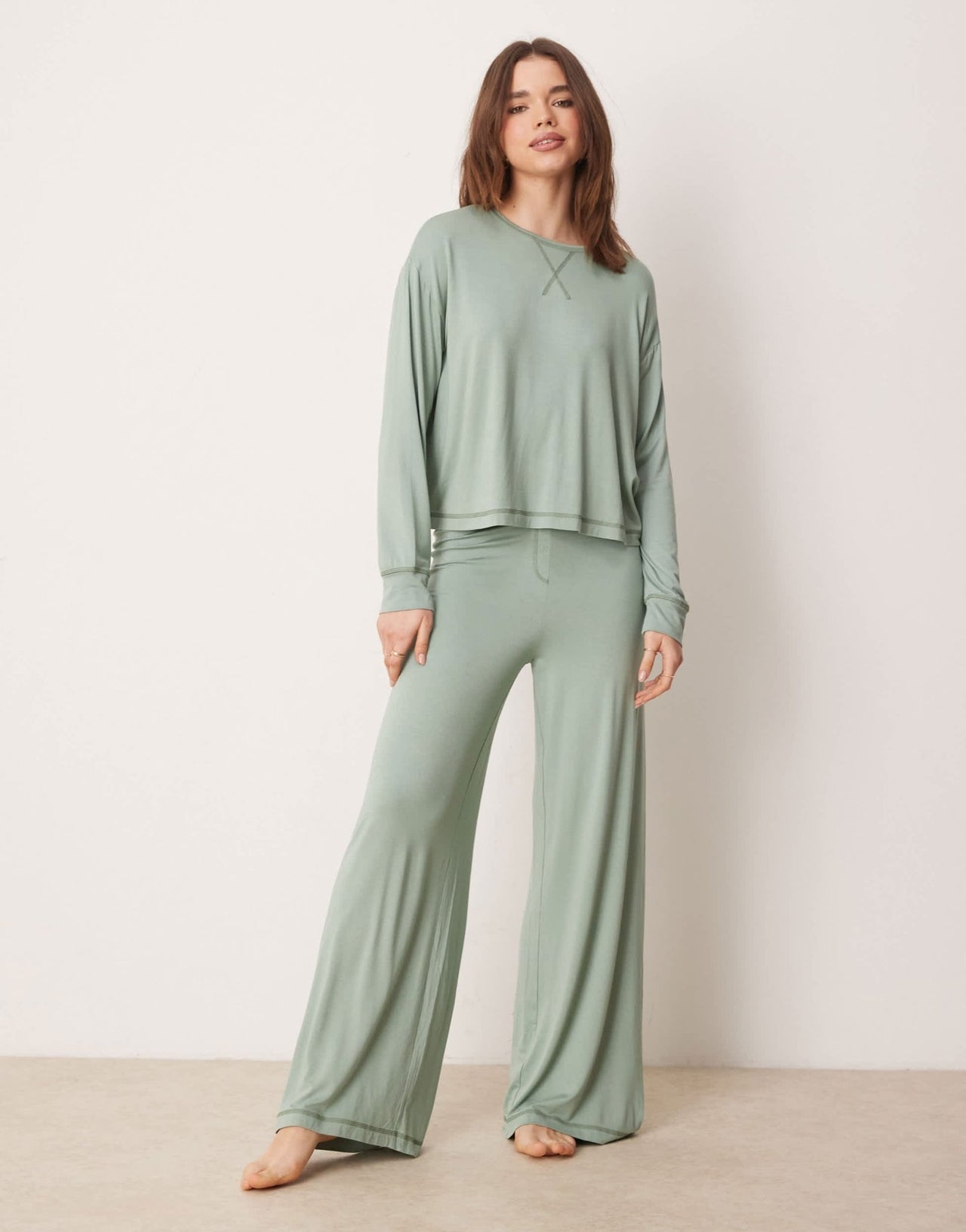 ASOS DESIGN mix & match super soft long sleeve oversize pyjama top in green - ASOS Sample Sale