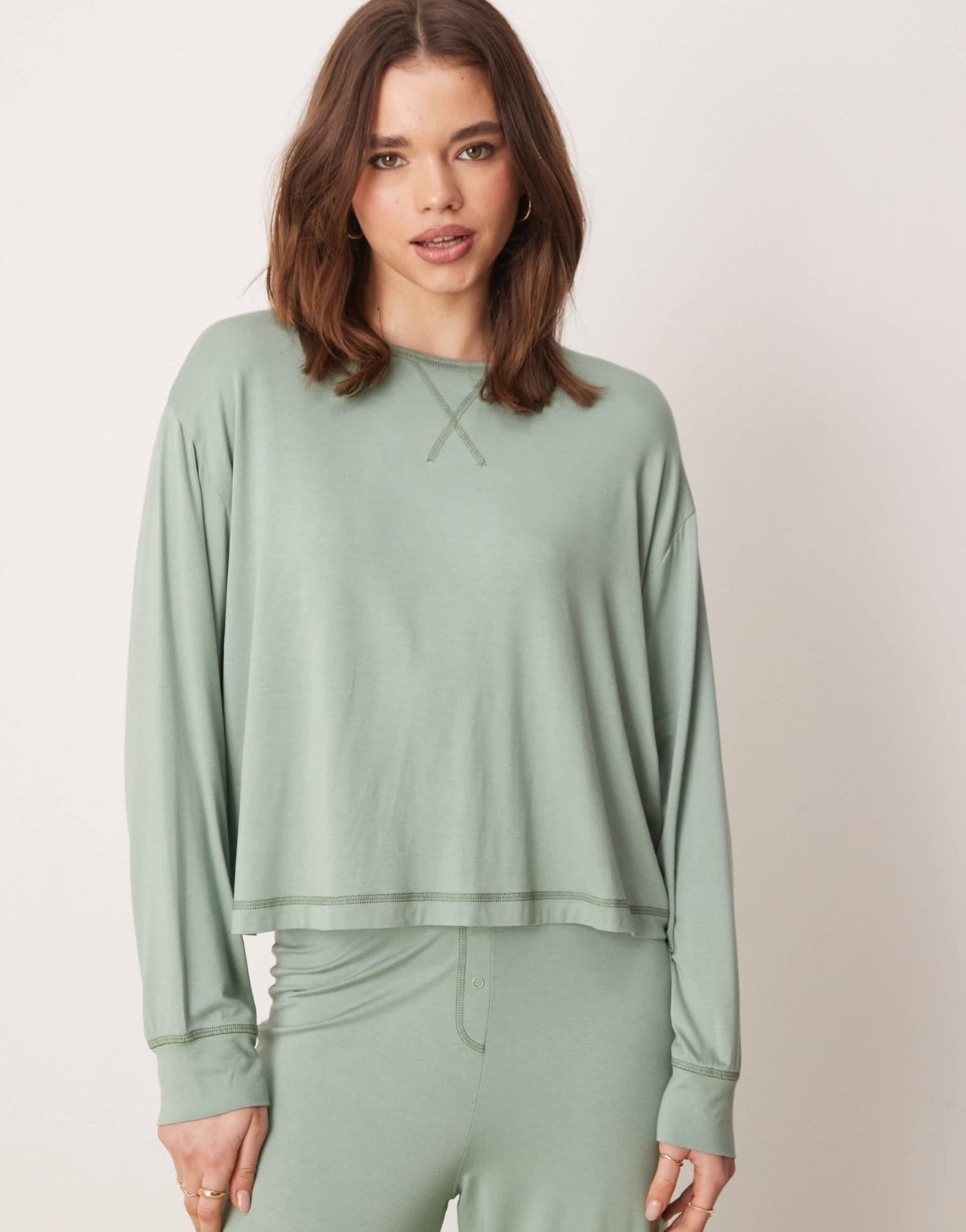 ASOS DESIGN mix & match super soft long sleeve oversize pyjama top in green - ASOS Sample Sale