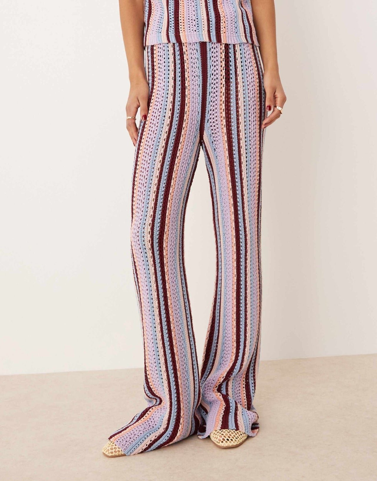 ASOS DESIGN mock crochet vertical stripe knitted trouser in multi - ASOS Sample Sale