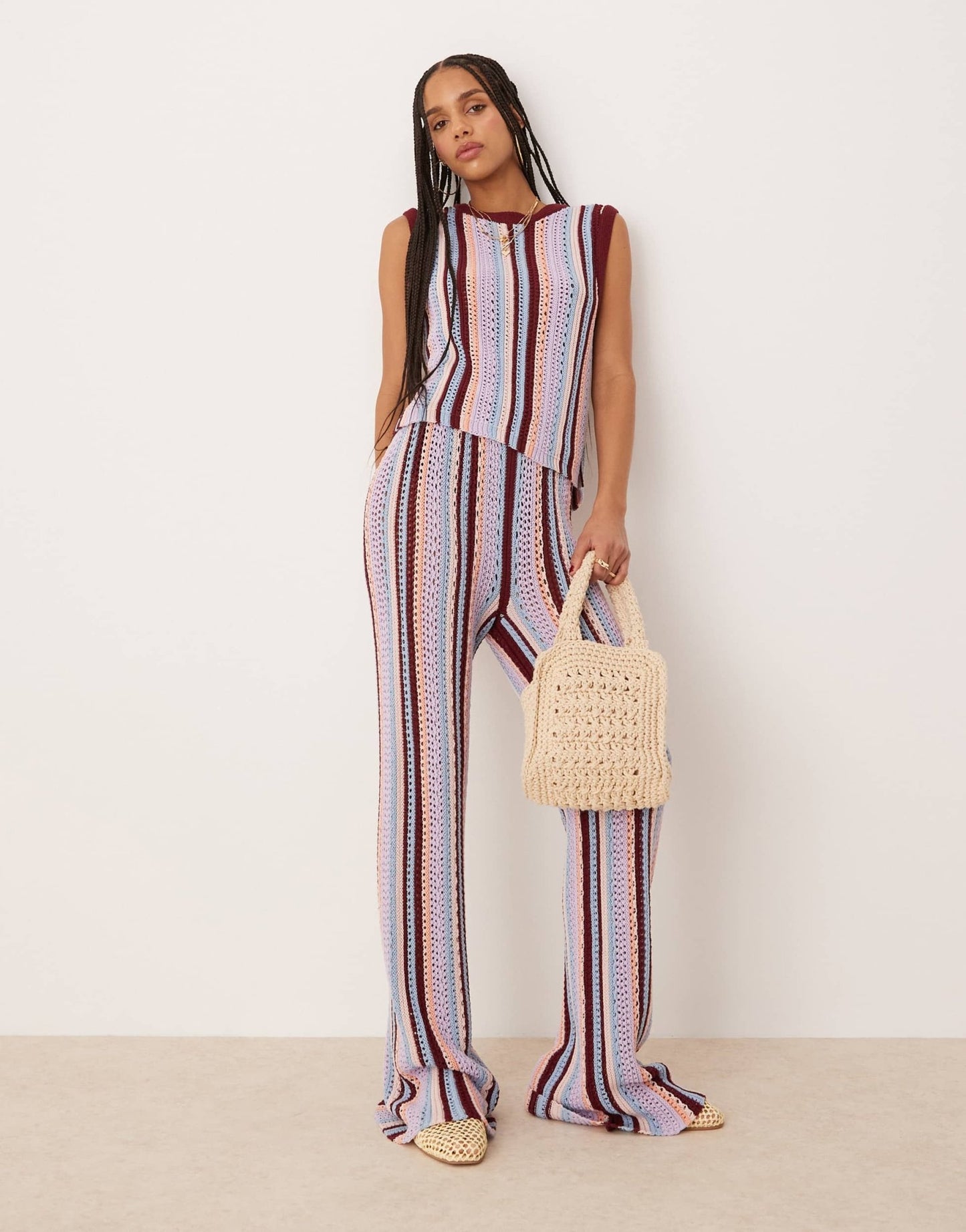 ASOS DESIGN mock crochet vertical stripe tank in multi - ASOS Sample Sale