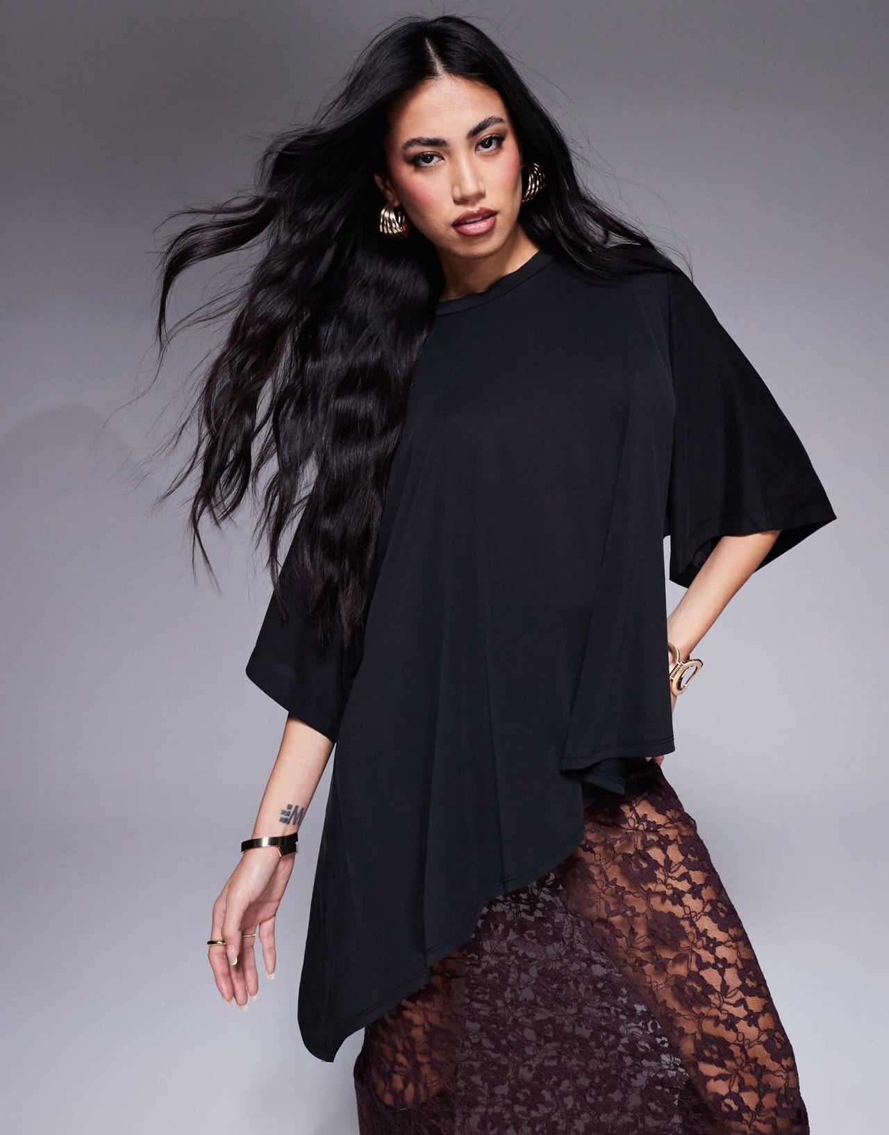 ASOS DESIGN modal drapey hem t-shirt in black - ASOS Sample Sale
