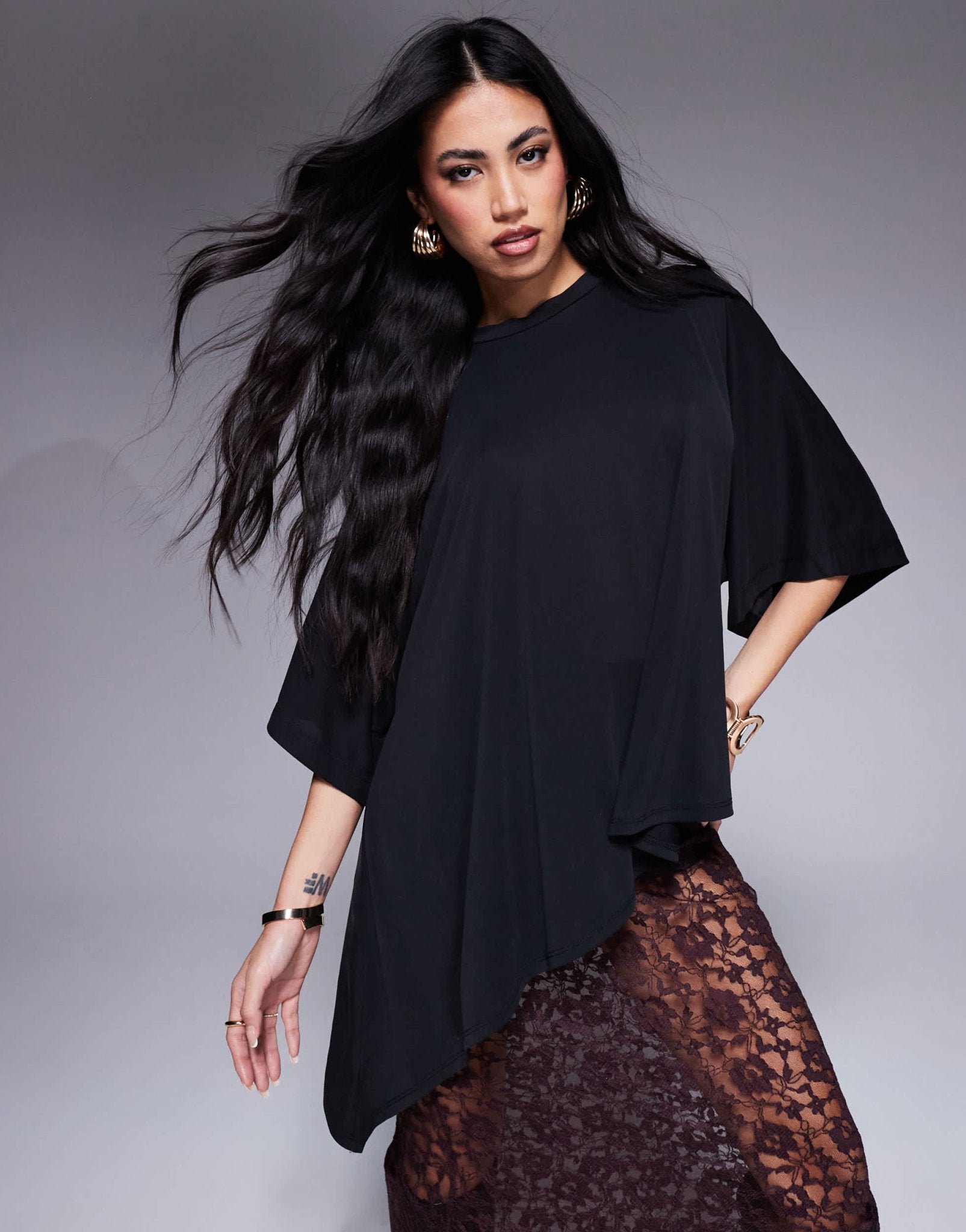 ASOS DESIGN modal drapey hem t-shirt in black - ASOS Sample Sale