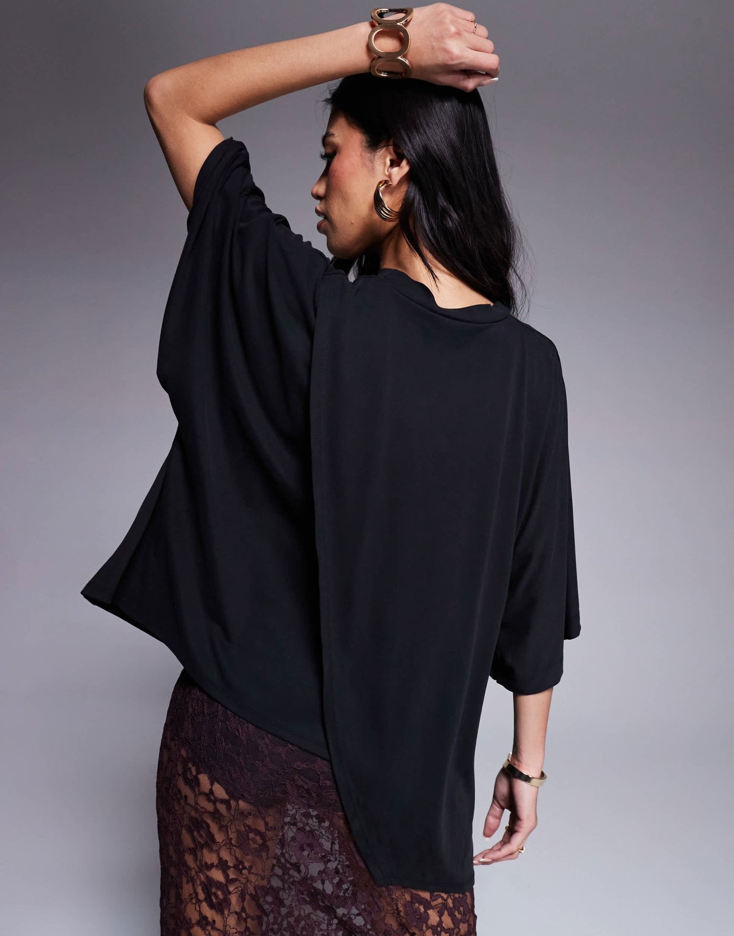 ASOS DESIGN modal drapey hem t-shirt in black - ASOS Sample Sale