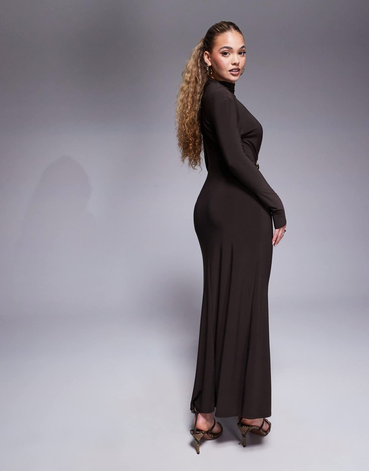 ASOS DESIGN modest long sleeve high neck drape maxi dress with gold hardware trim - ASOS Sample Sale