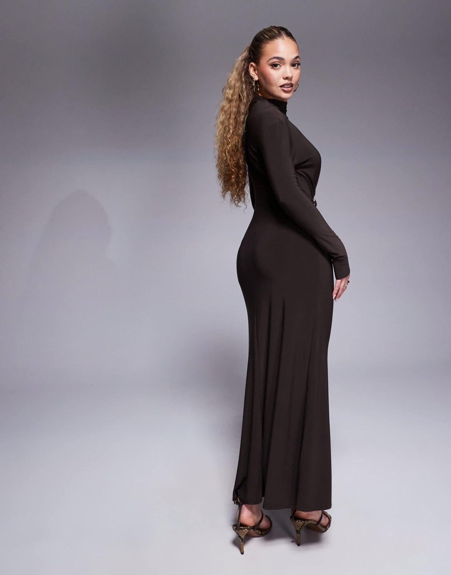 ASOS DESIGN modest long sleeve high neck drape maxi dress with gold hardware trim - ASOS Sample Sale