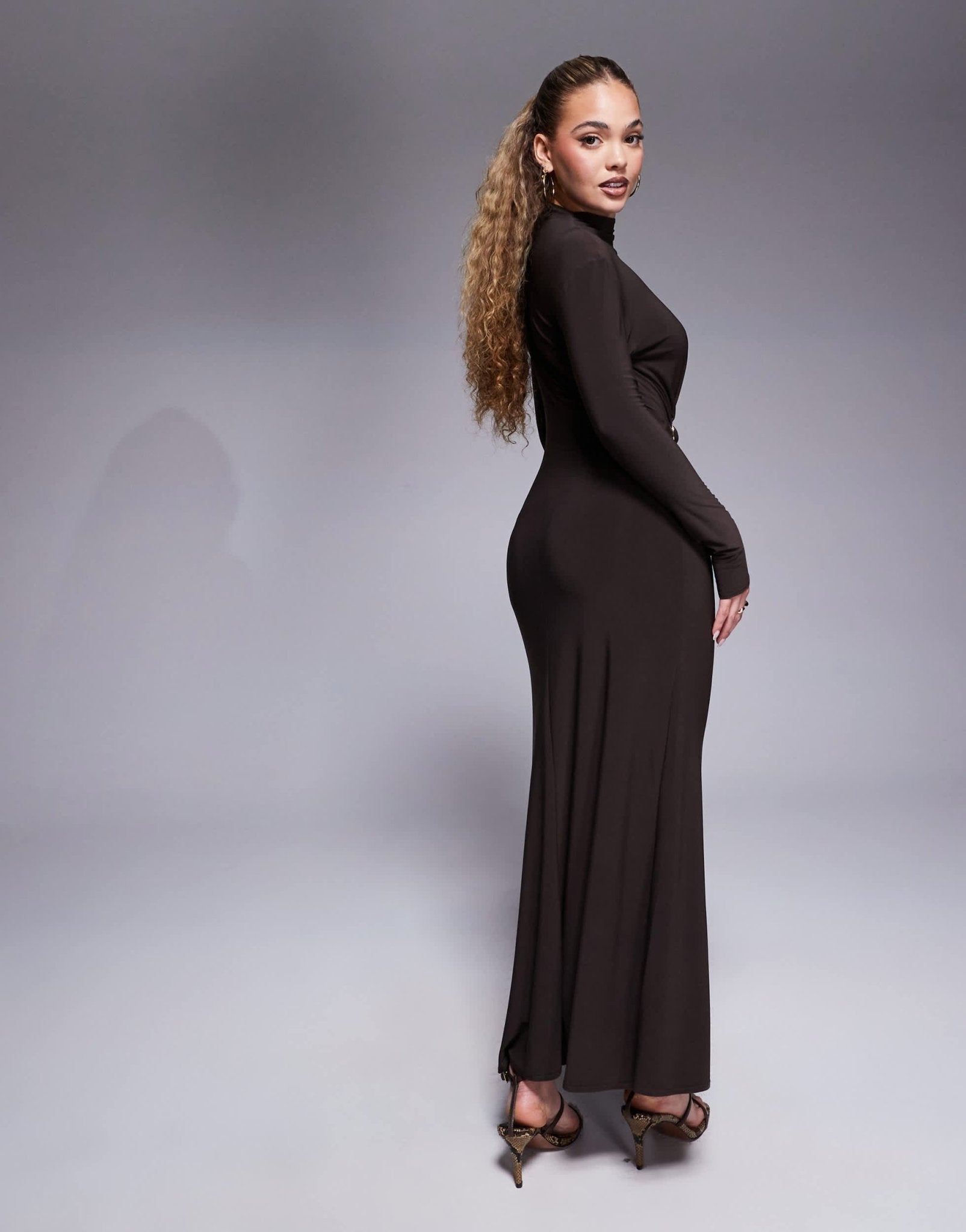 ASOS DESIGN modest long sleeve high neck drape maxi dress with gold hardware trim - ASOS Sample Sale