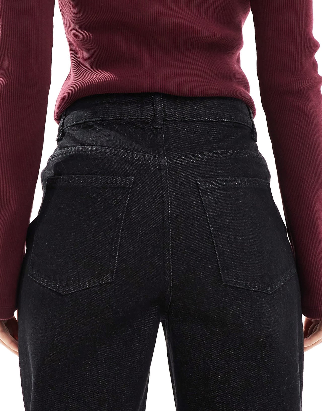 ASOS DESIGN mom jean with contrast stitching in black ecru - ASOS Sample Sale