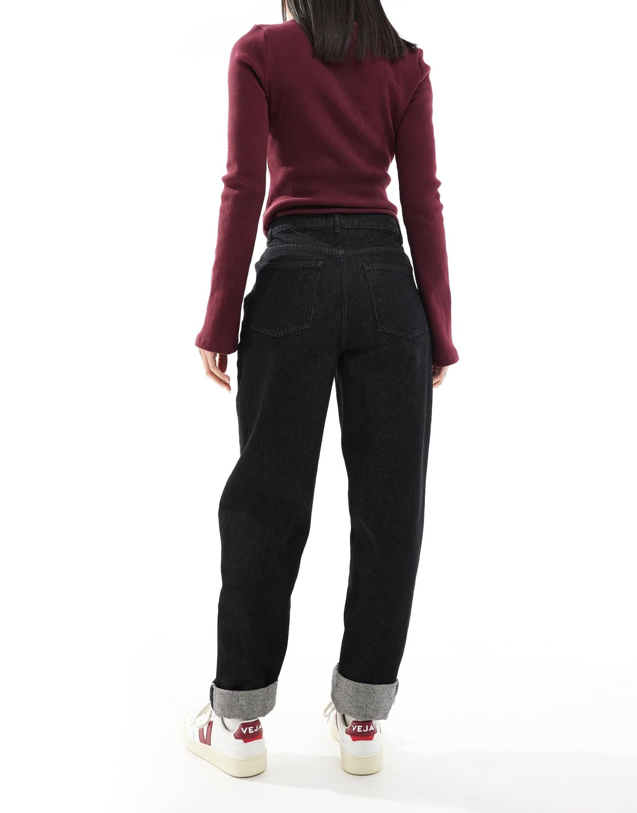 ASOS DESIGN mom jean with contrast stitching in black ecru - ASOS Sample Sale