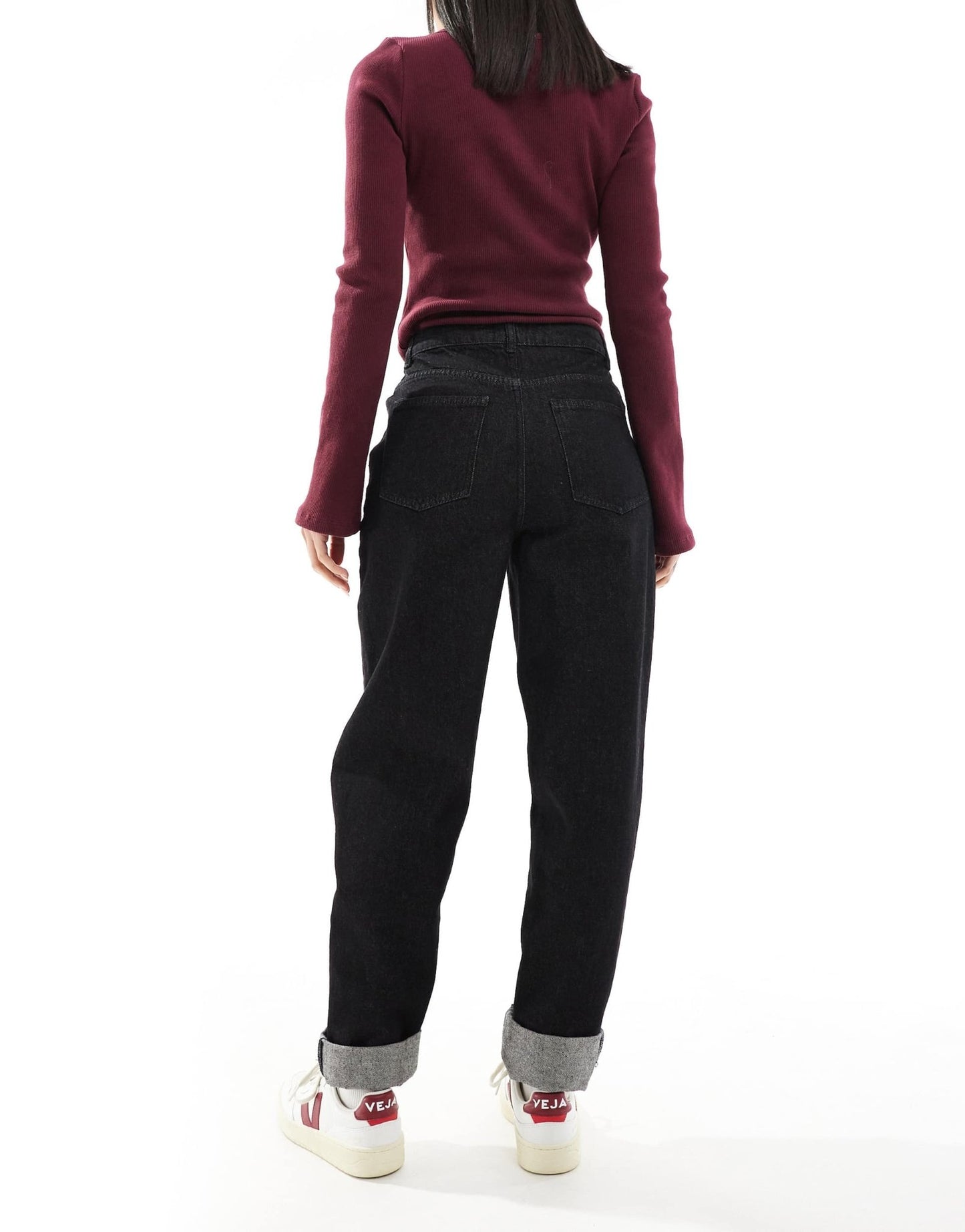 ASOS DESIGN mom jean with contrast stitching in black ecru - ASOS Sample Sale