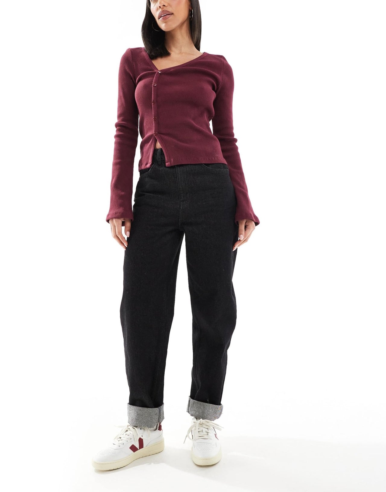 ASOS DESIGN mom jean with contrast stitching in black ecru - ASOS Sample Sale