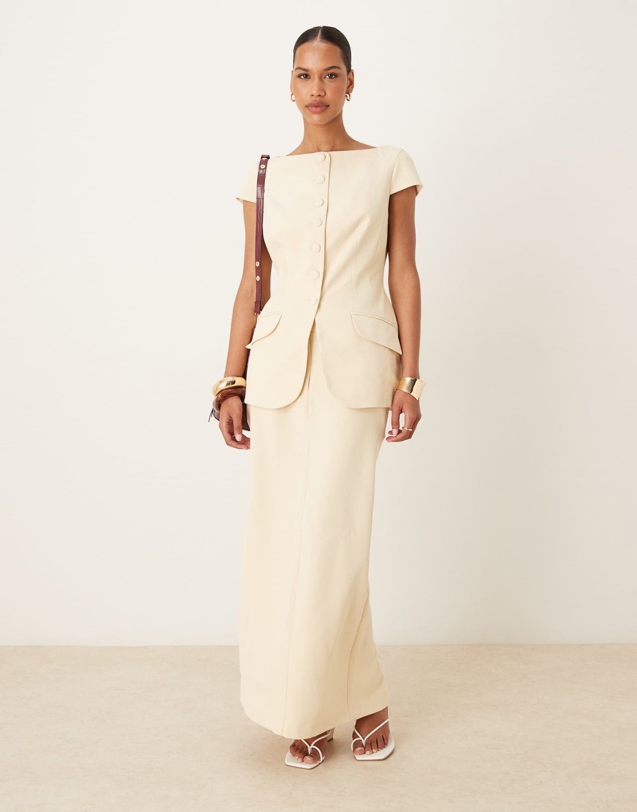ASOS DESIGN moulded hip cap sleeve blazer co - ord in buttermilk - ASOS Sample Sale