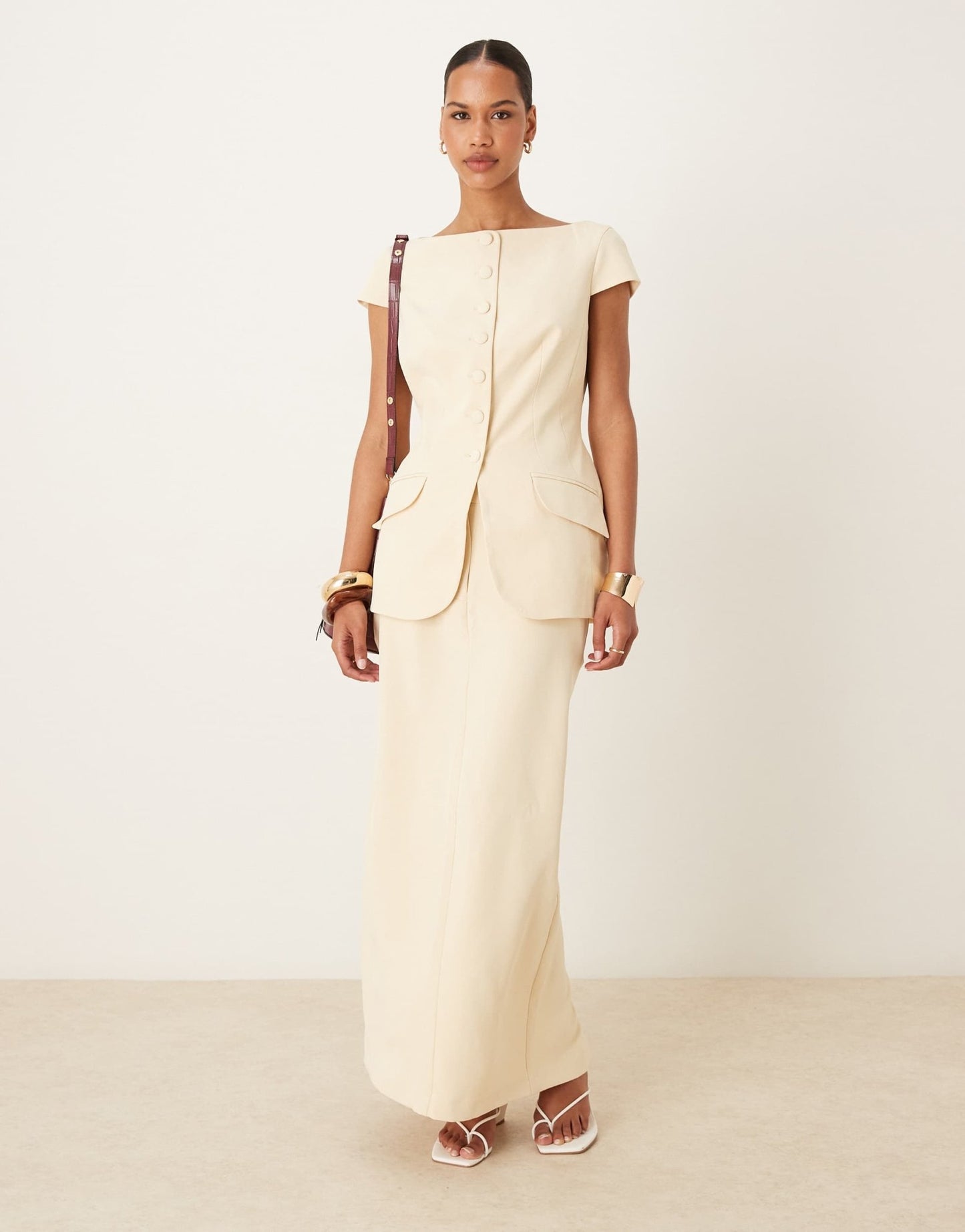 ASOS DESIGN moulded hip cap sleeve blazer co - ord in buttermilk - ASOS Sample Sale