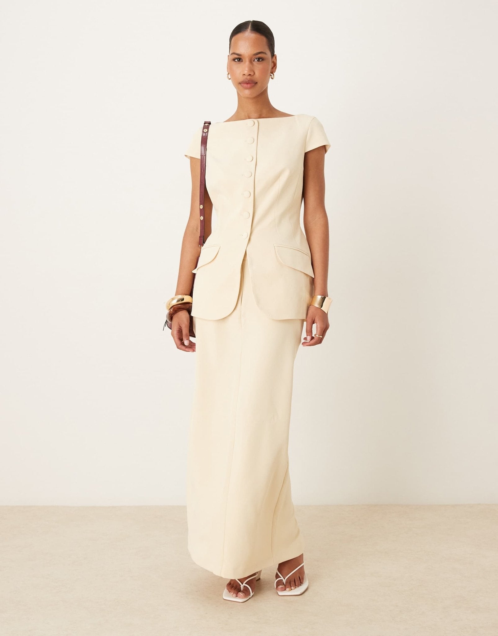ASOS DESIGN moulded hip cap sleeve blazer co - ord in buttermilk - ASOS Sample Sale