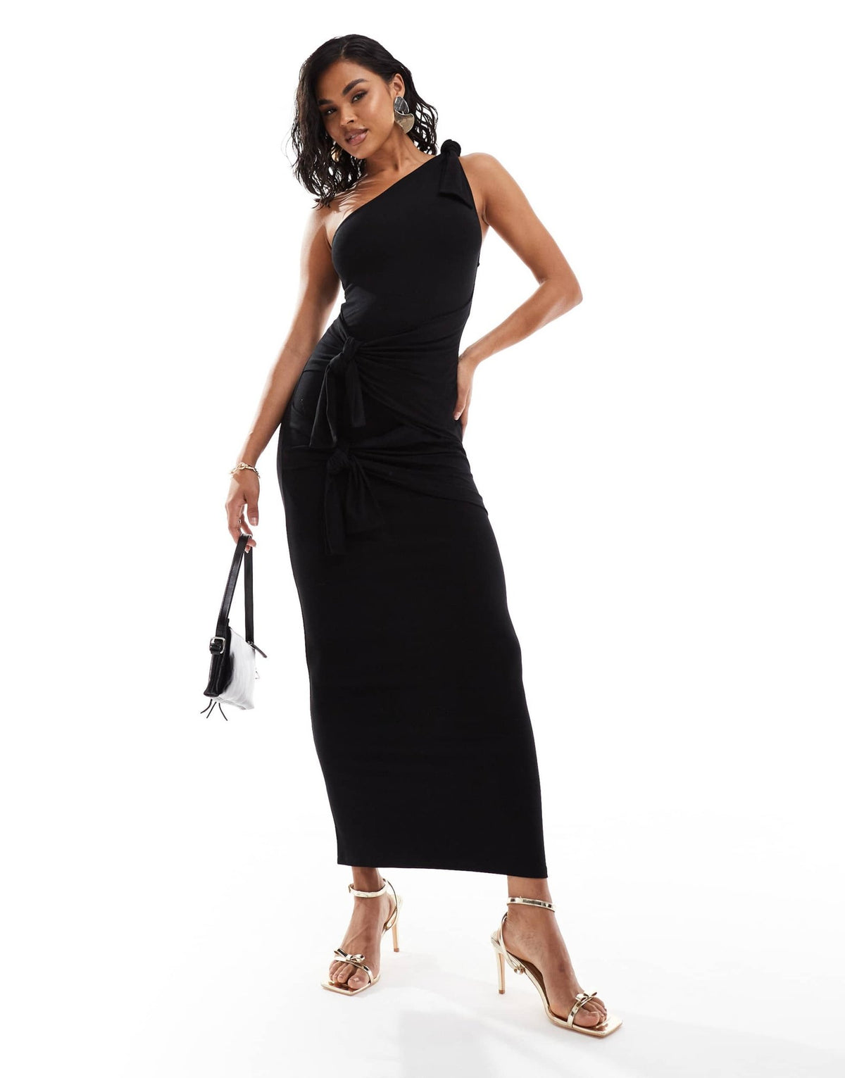 ASOS DESIGN multi knot detail one shoulder maxi dress in black - ASOS Sample Sale