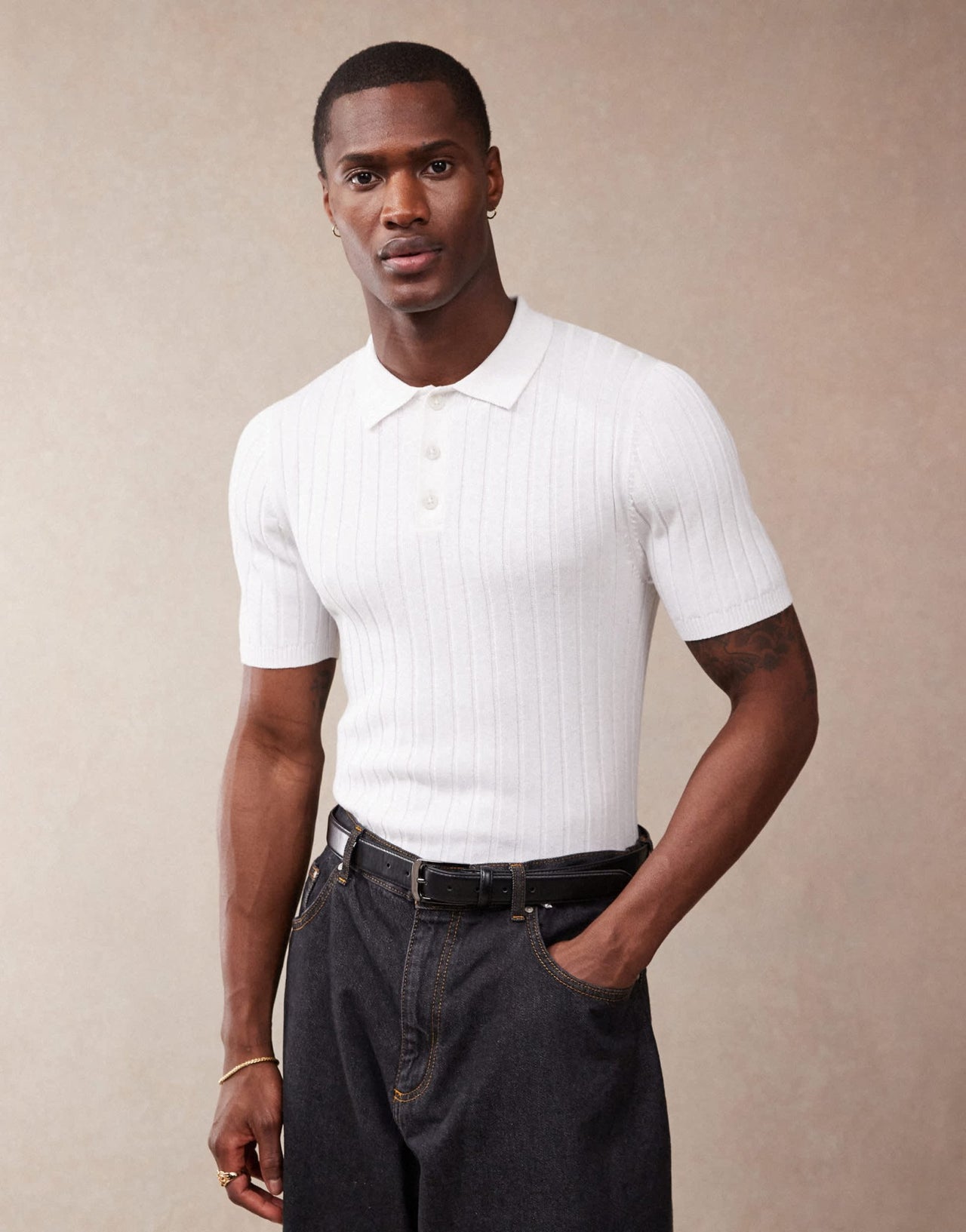 ASOS DESIGN muscle fit knitted rib polo t-shirt in white - ASOS Sample Sale
