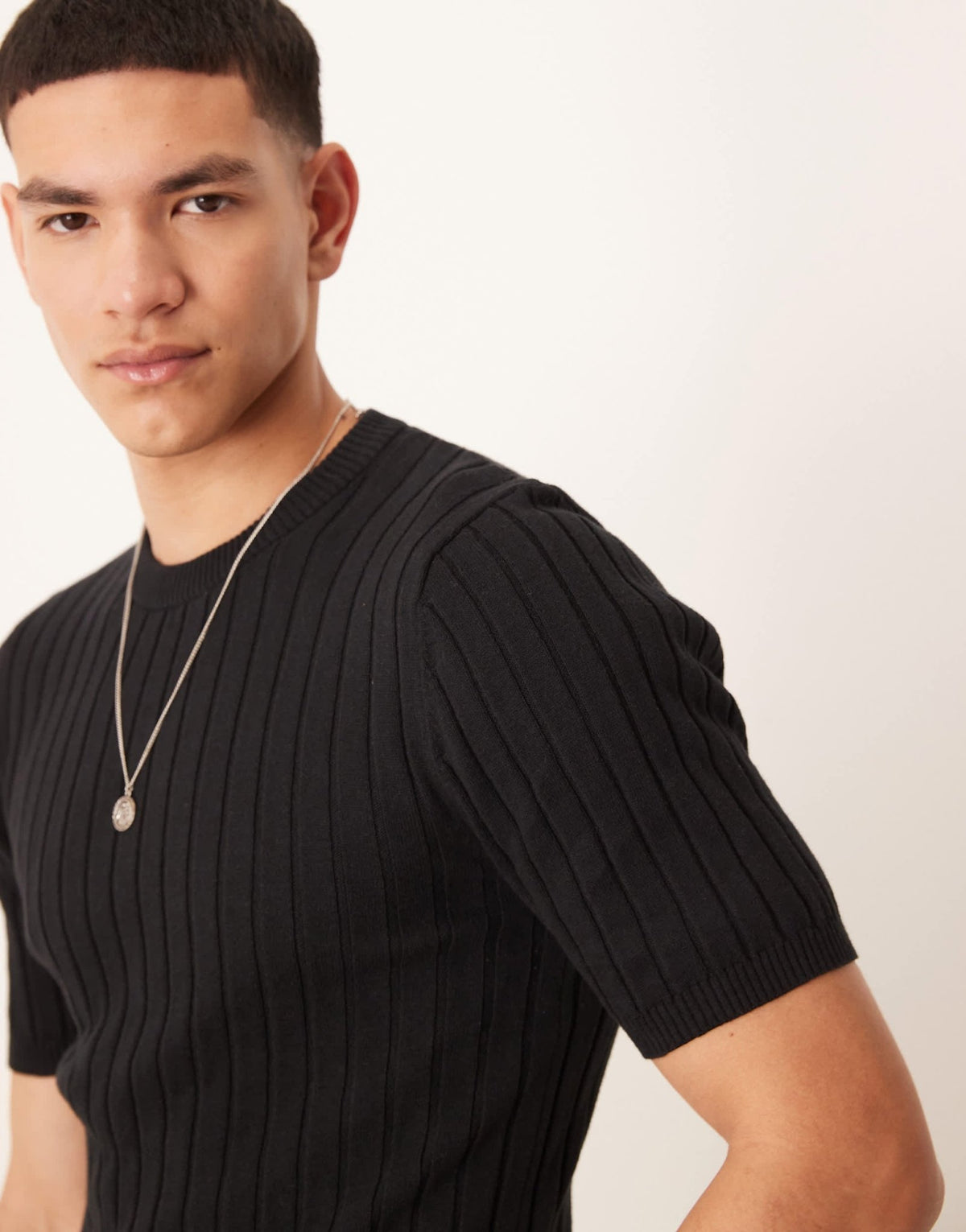ASOS DESIGN muscle fit lightweight knitted rib t-shirt in black - ASOS Sample Sale
