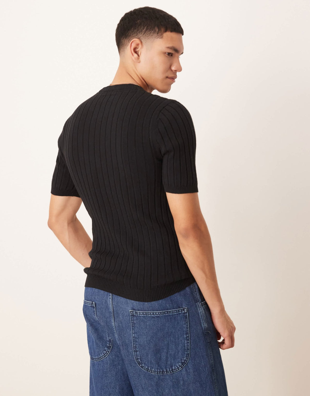 ASOS DESIGN muscle fit lightweight knitted rib t-shirt in black - ASOS Sample Sale