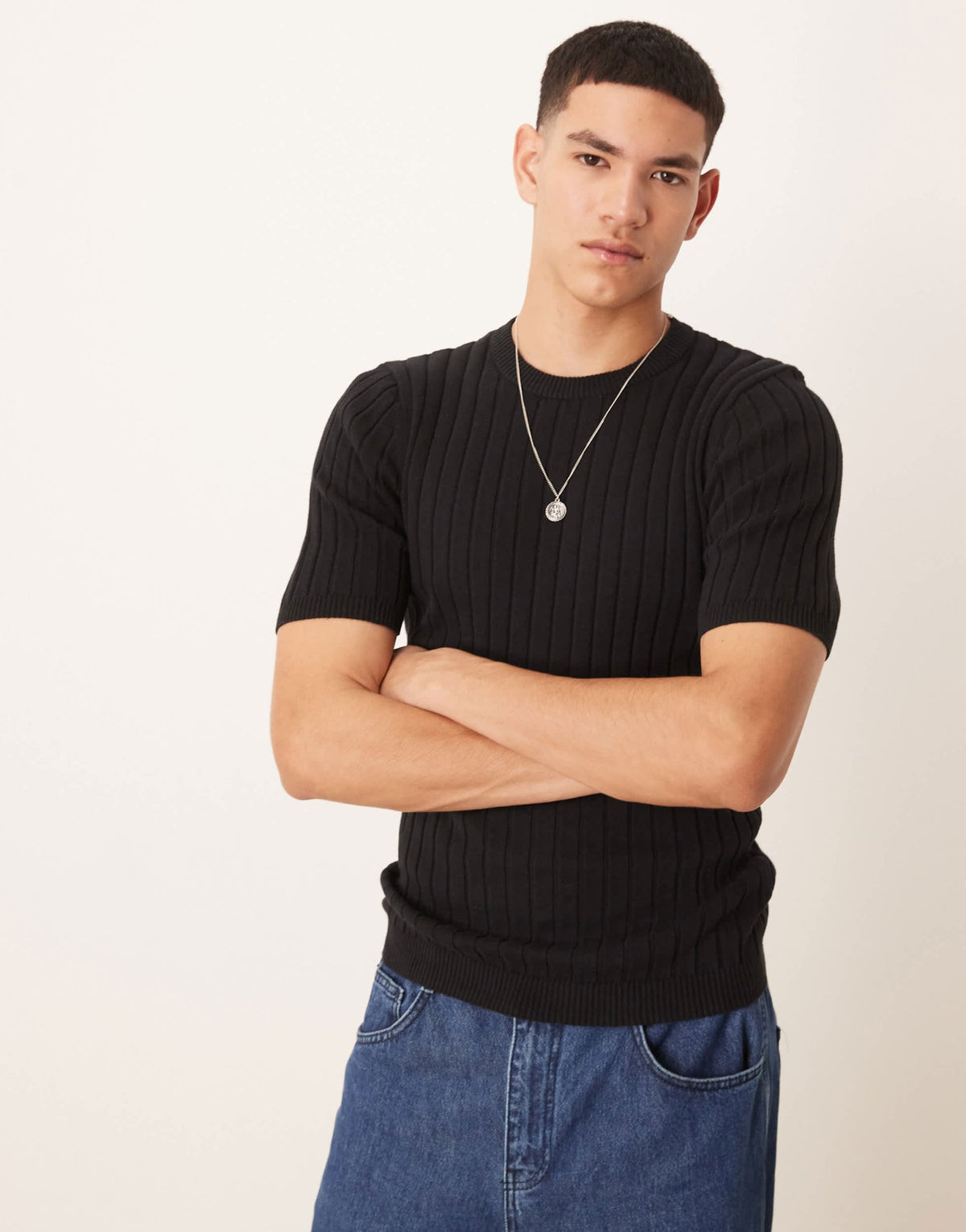 ASOS DESIGN muscle fit lightweight knitted rib t-shirt in black - ASOS Sample Sale