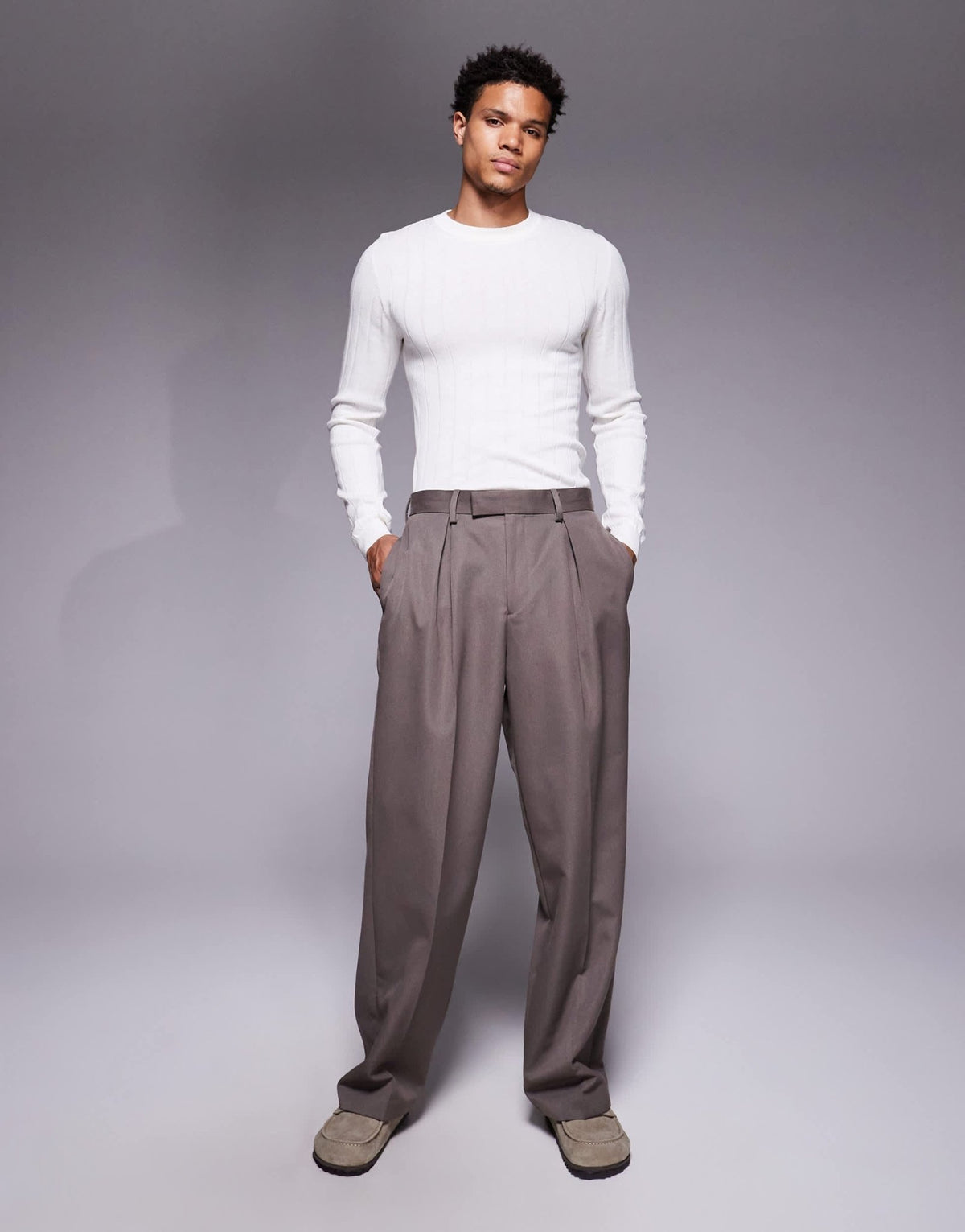 ASOS DESIGN muscle fit long sleeve knitted rib t-shirt in off white - ASOS Sample Sale