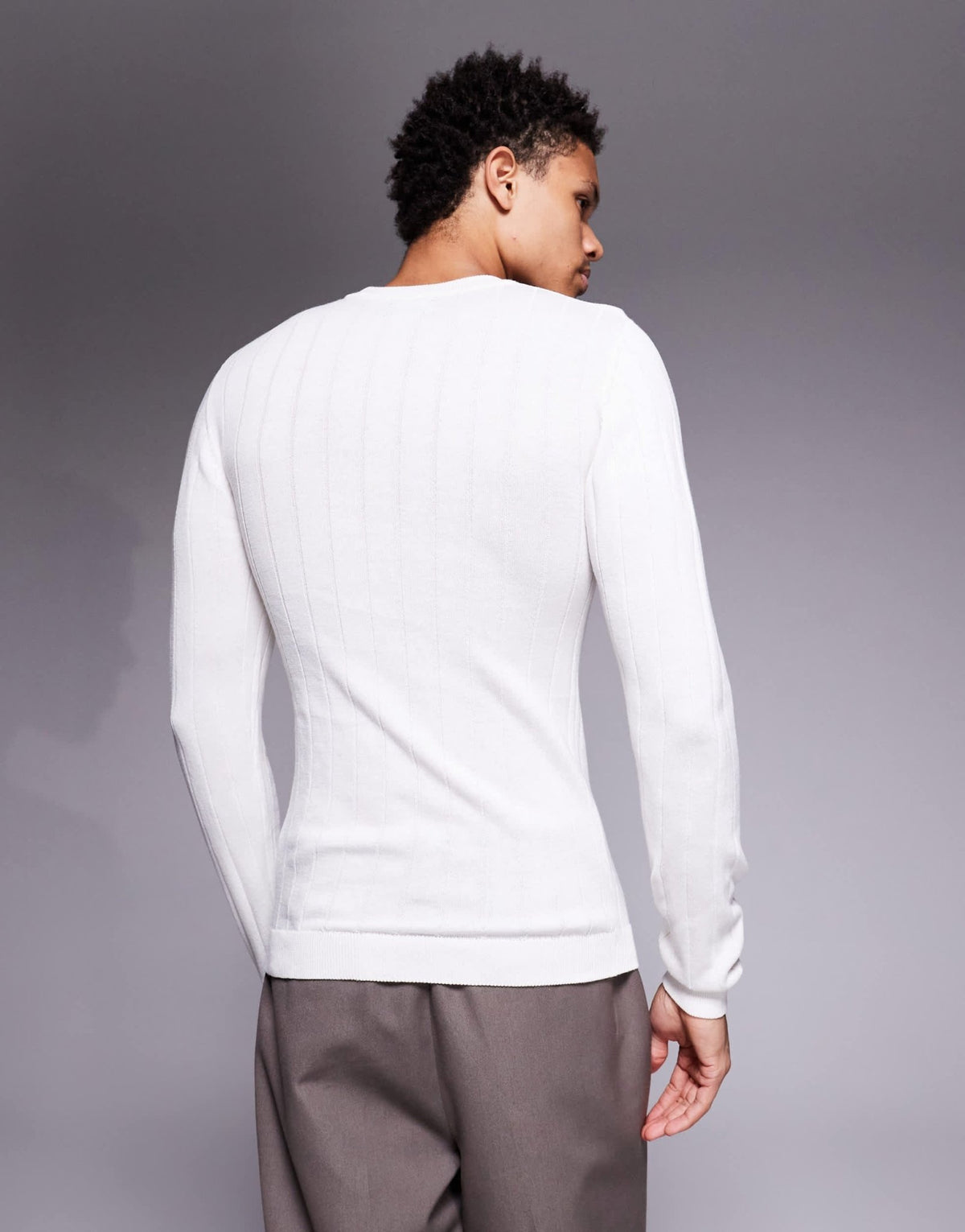 ASOS DESIGN muscle fit long sleeve knitted rib t-shirt in off white - ASOS Sample Sale