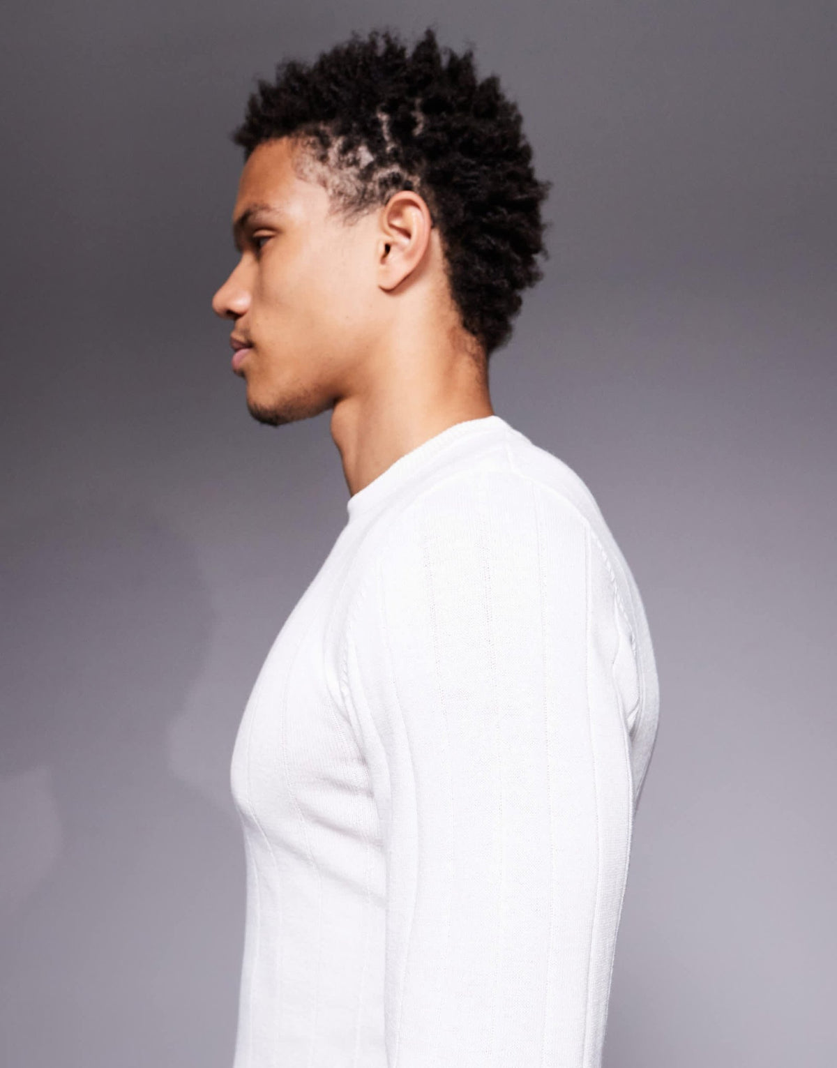 ASOS DESIGN muscle fit long sleeve knitted rib t-shirt in off white - ASOS Sample Sale