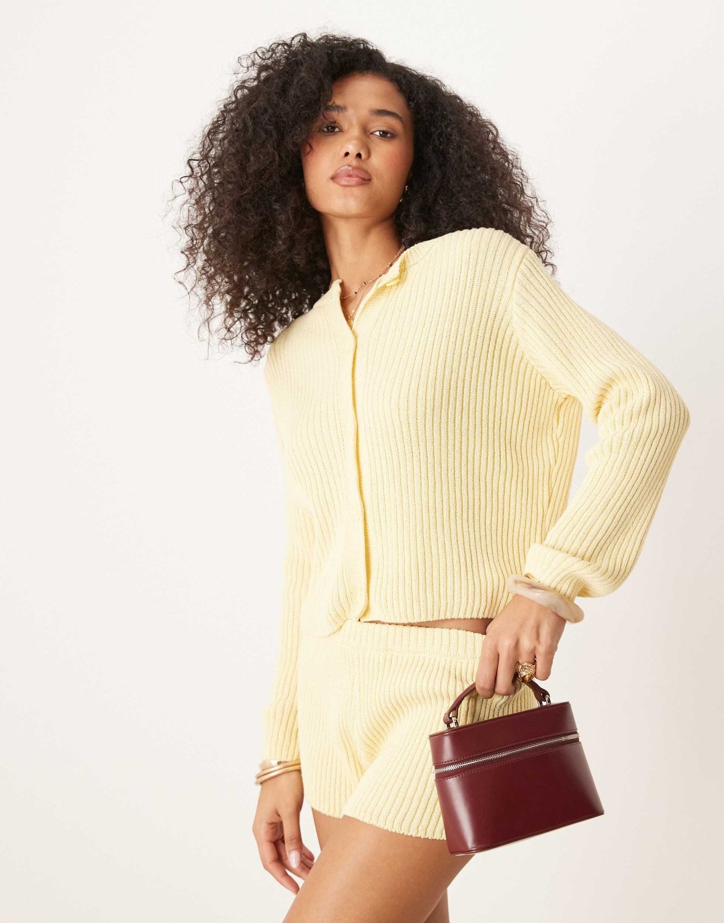 ASOS DESIGN neat fit knitted cardigan in yellow - ASOS Sample Sale