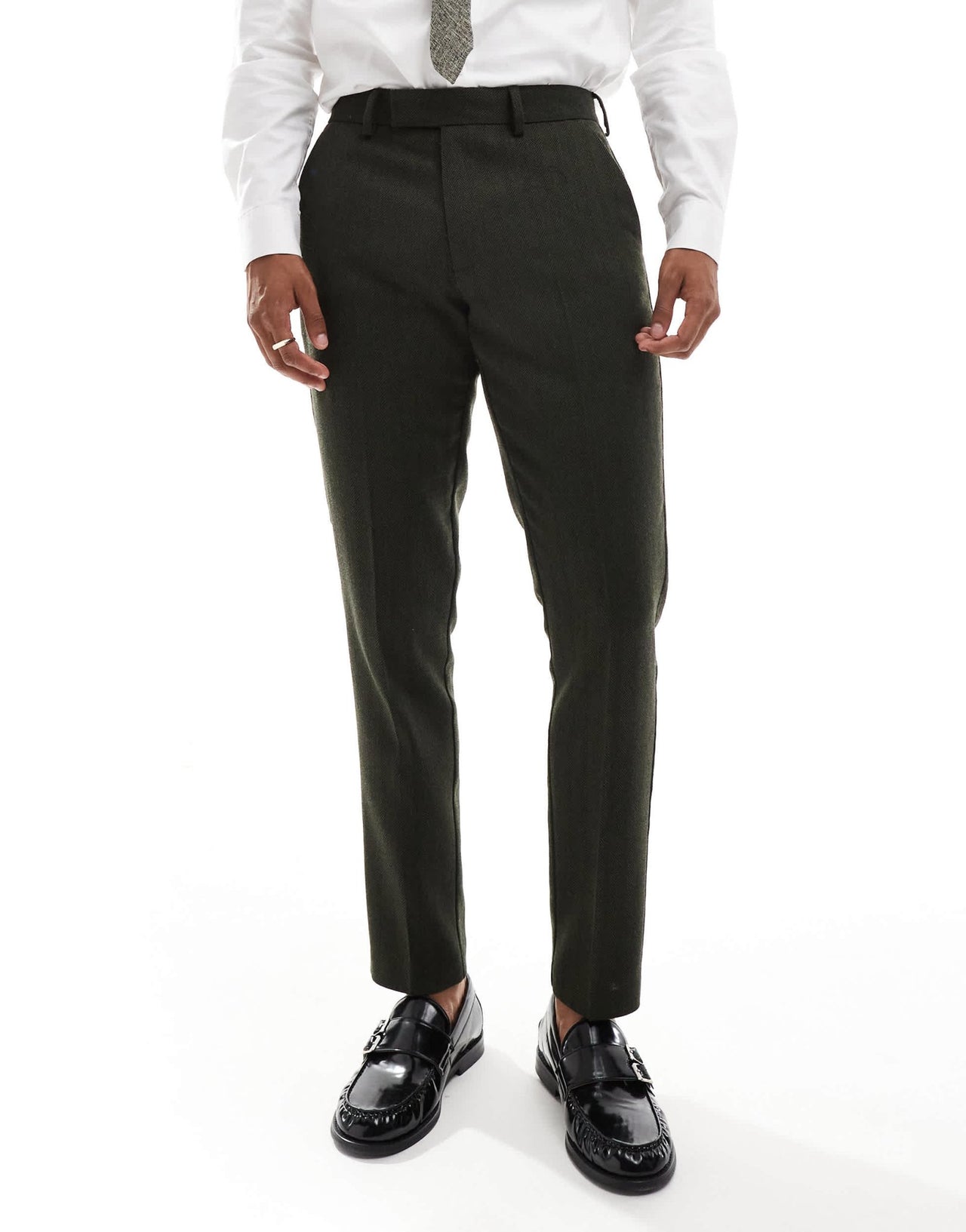 ASOS DESIGN new skinny suit trousers in wool blend olive green herringbone - ASOS Sample Sale