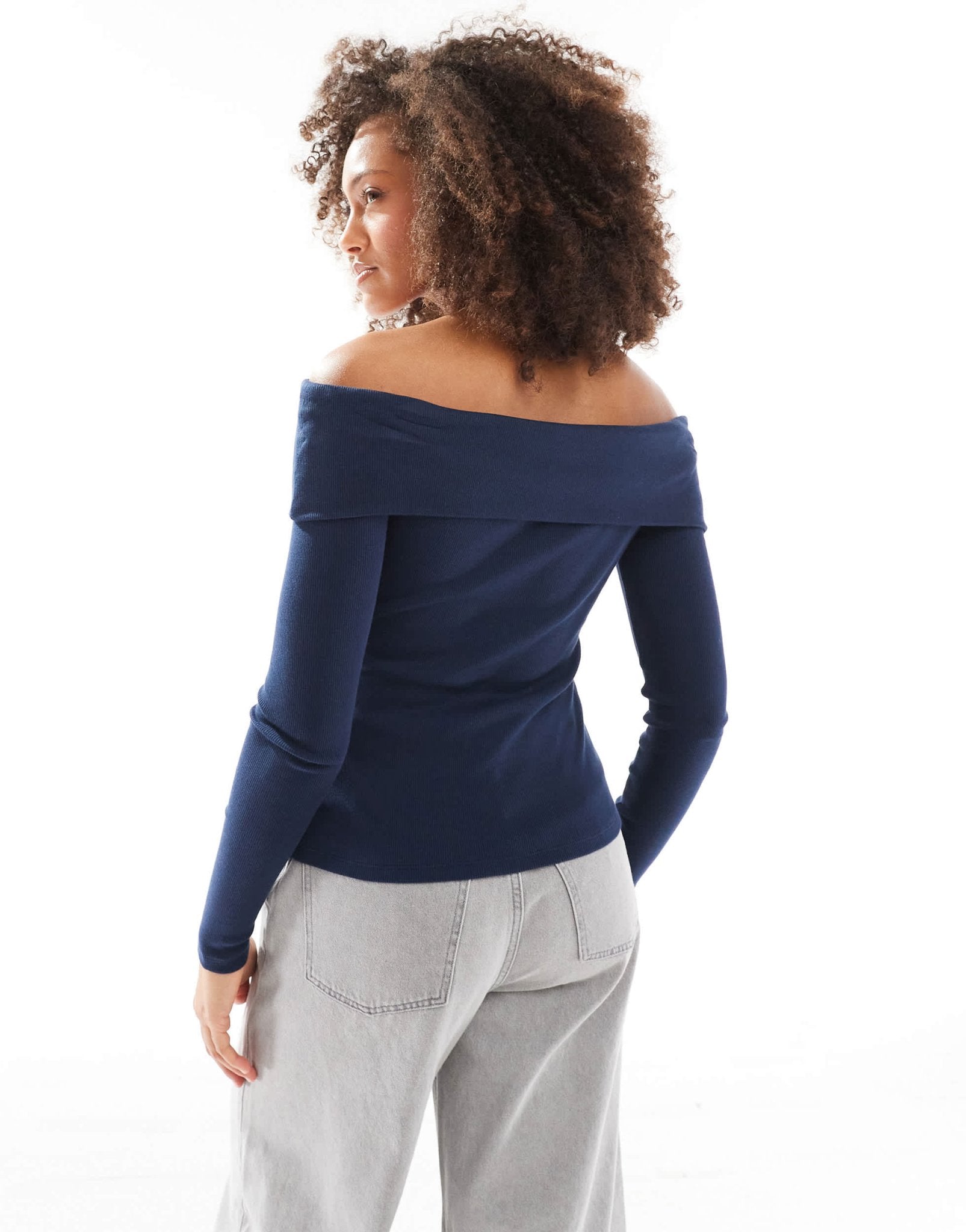 ASOS DESIGN off shoulder button down top in navy - ASOS Sample Sale
