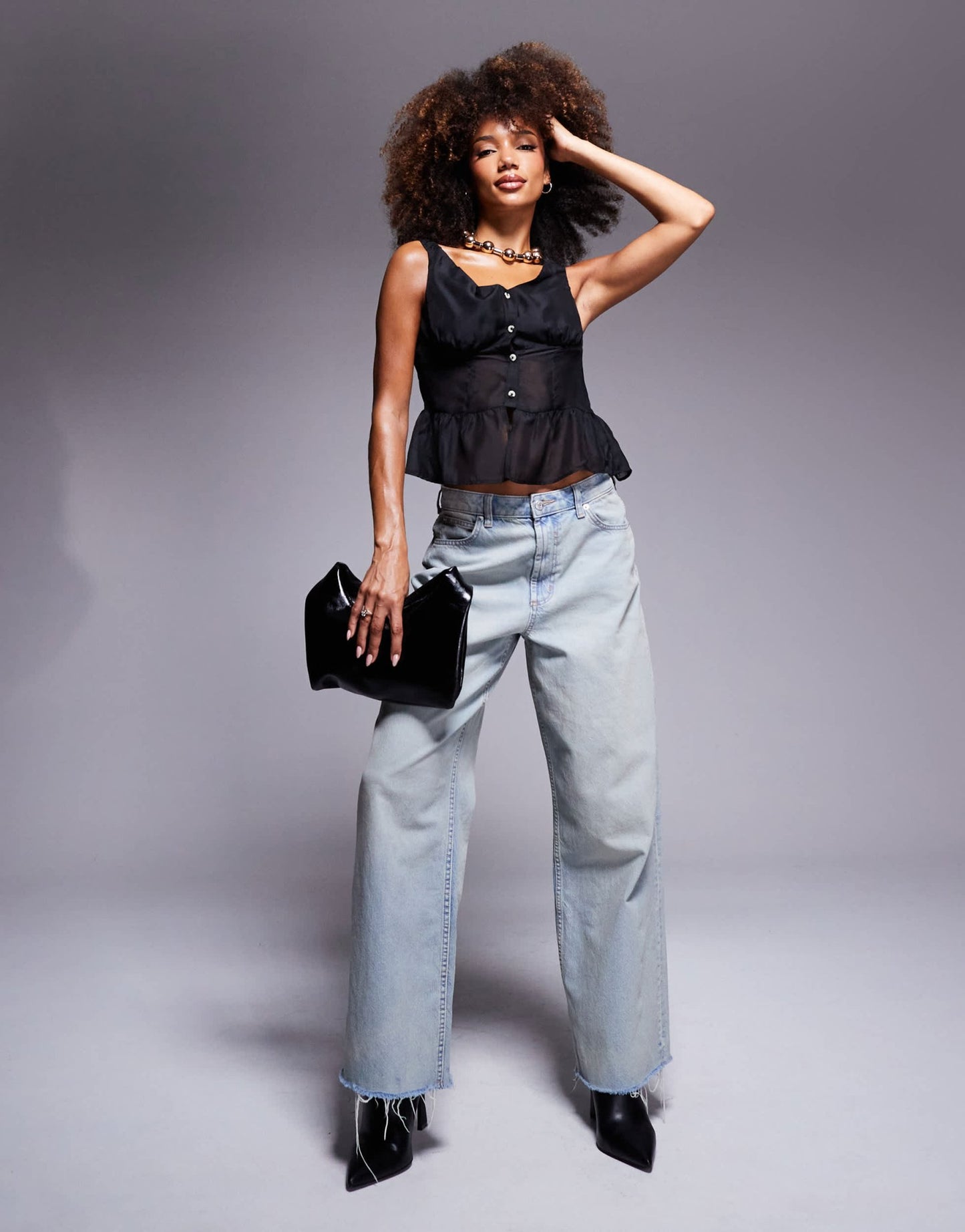 ASOS DESIGN off shoulder button front peplum top in black - ASOS Sample Sale