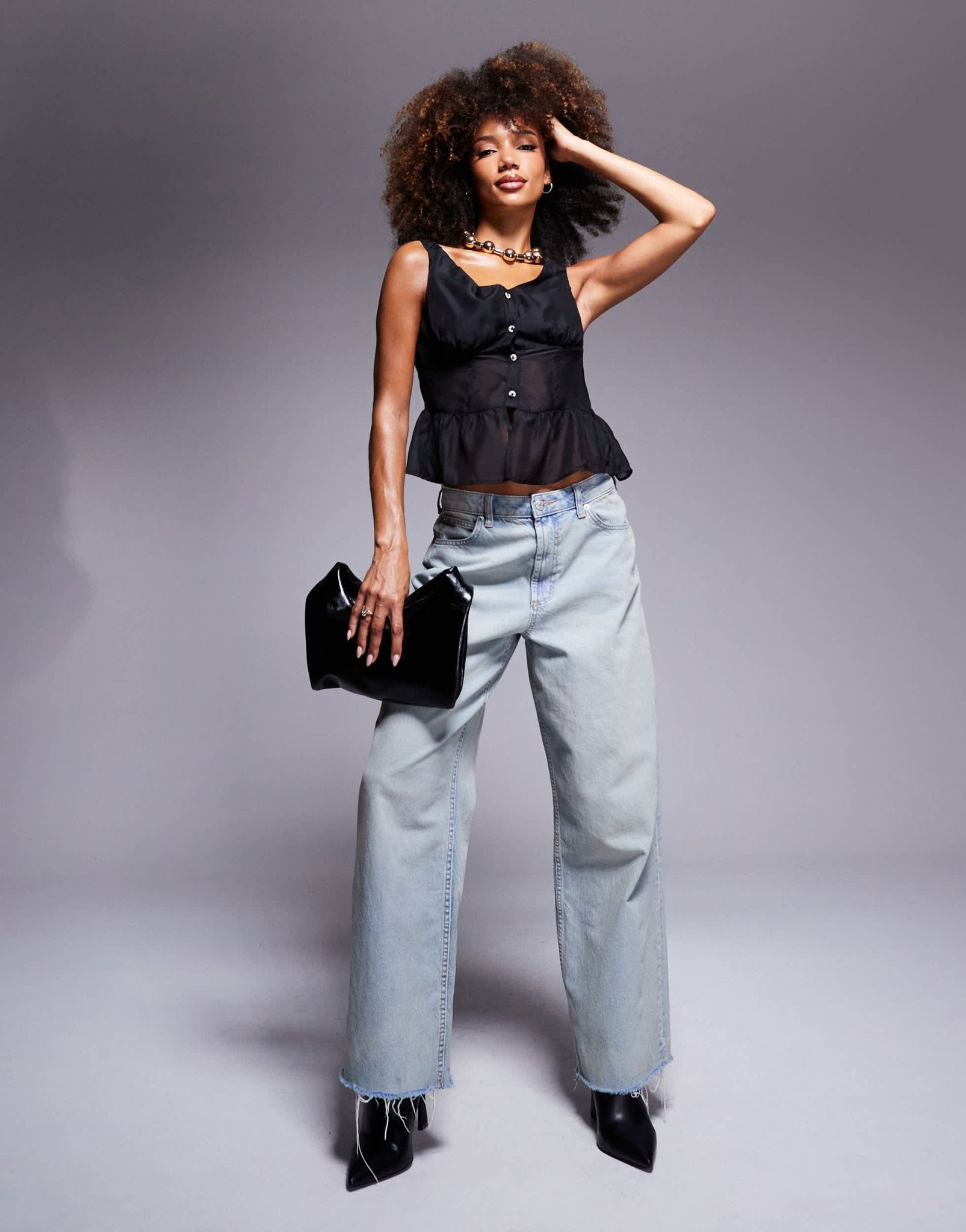 ASOS DESIGN off shoulder button front peplum top in black - ASOS Sample Sale