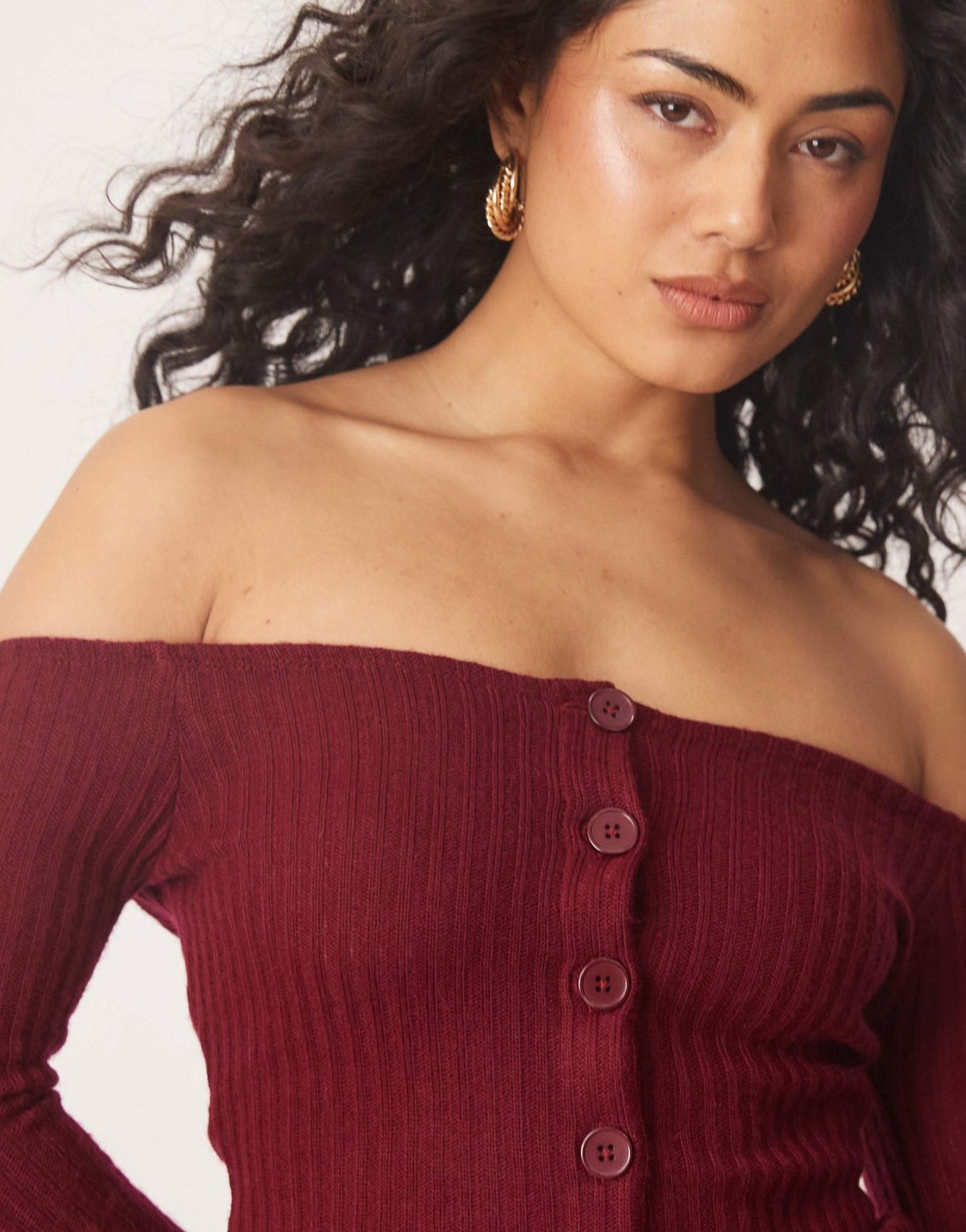 ASOS DESIGN off shoulder cardigan in burgundy - ASOS Sample Sale