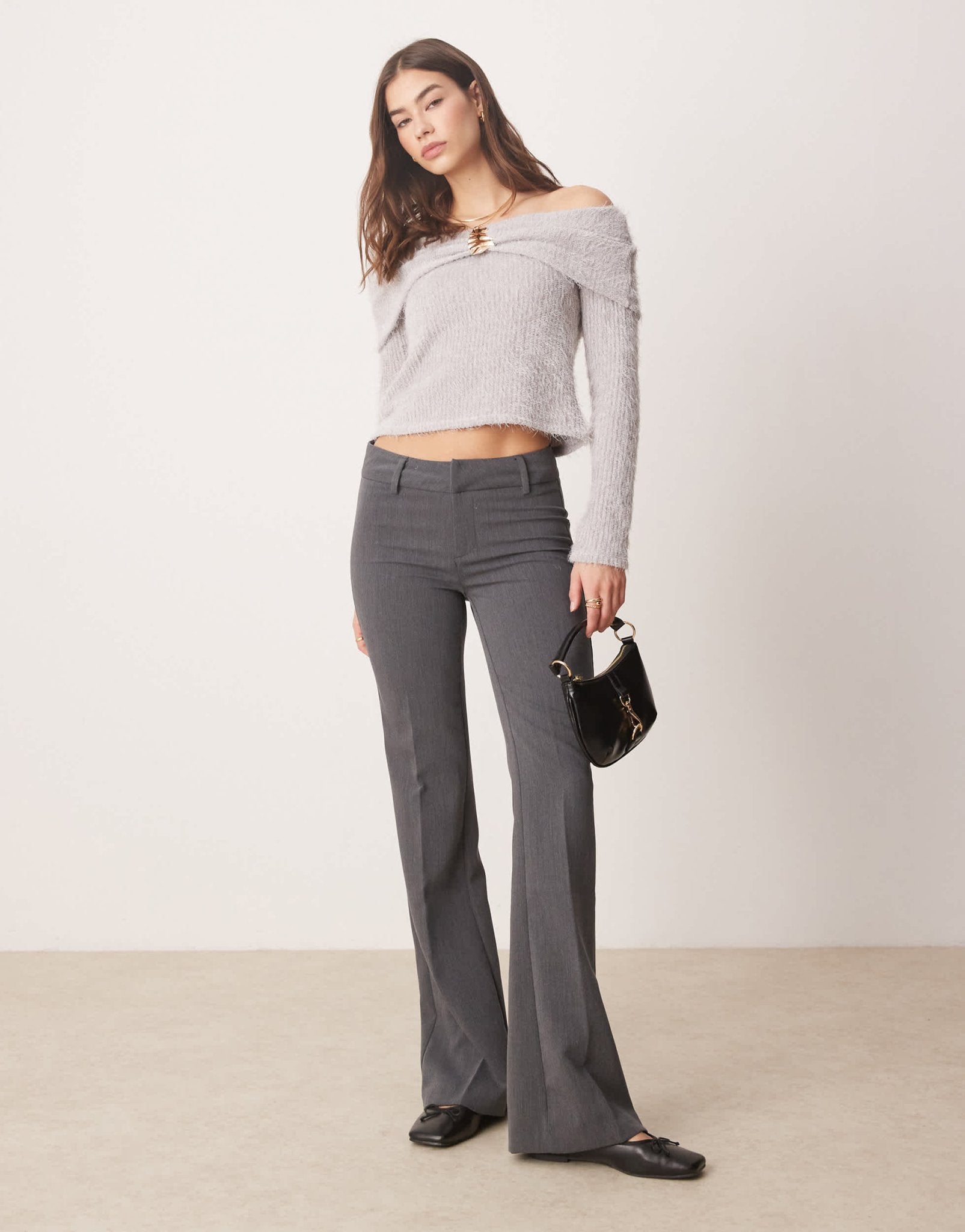 ASOS DESIGN off shoulder chenille top with gold trim detail in grey - ASOS Sample Sale