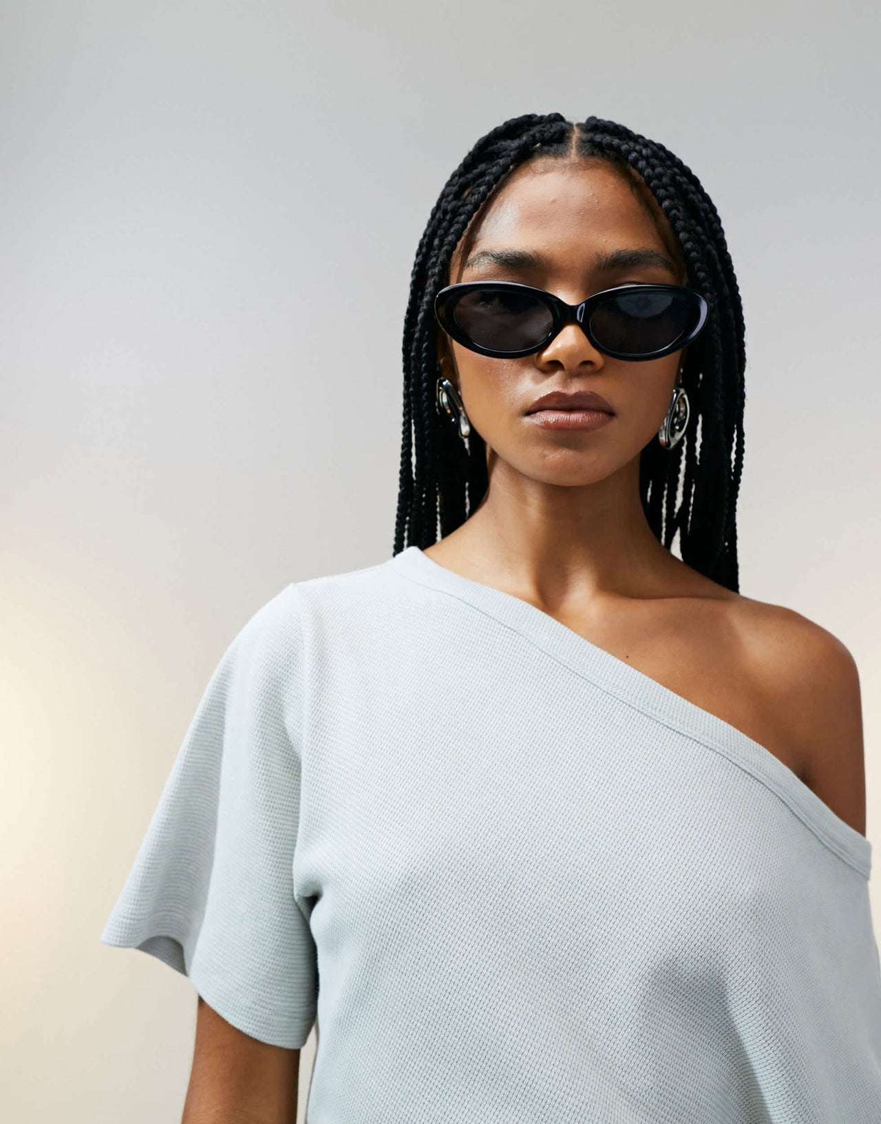 ASOS DESIGN off shoulder cinched waist waffle t-shirt in washed sage - ASOS Sample Sale