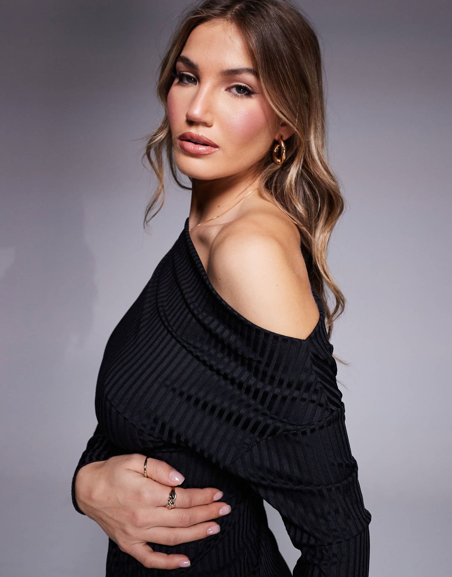 ASOS DESIGN off shoulder long sleeve rib top in black - ASOS Sample Sale
