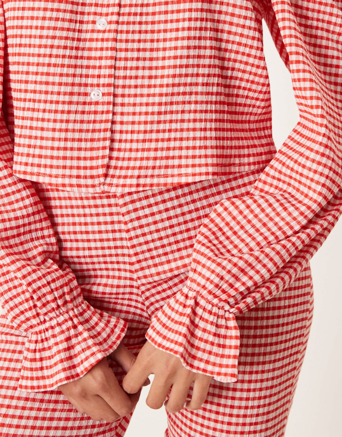 ASOS DESIGN off shoulder milk maid top co-ord in red gingham - ASOS Sample Sale