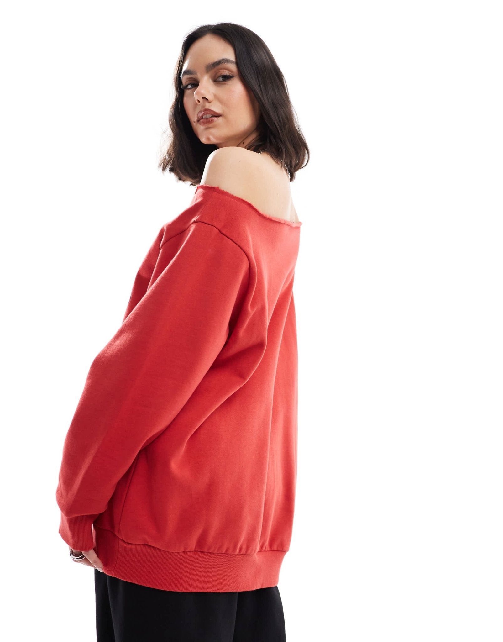 ASOS DESIGN Off shoulder sweatshirt with Boston graphic in red - ASOS Sample Sale