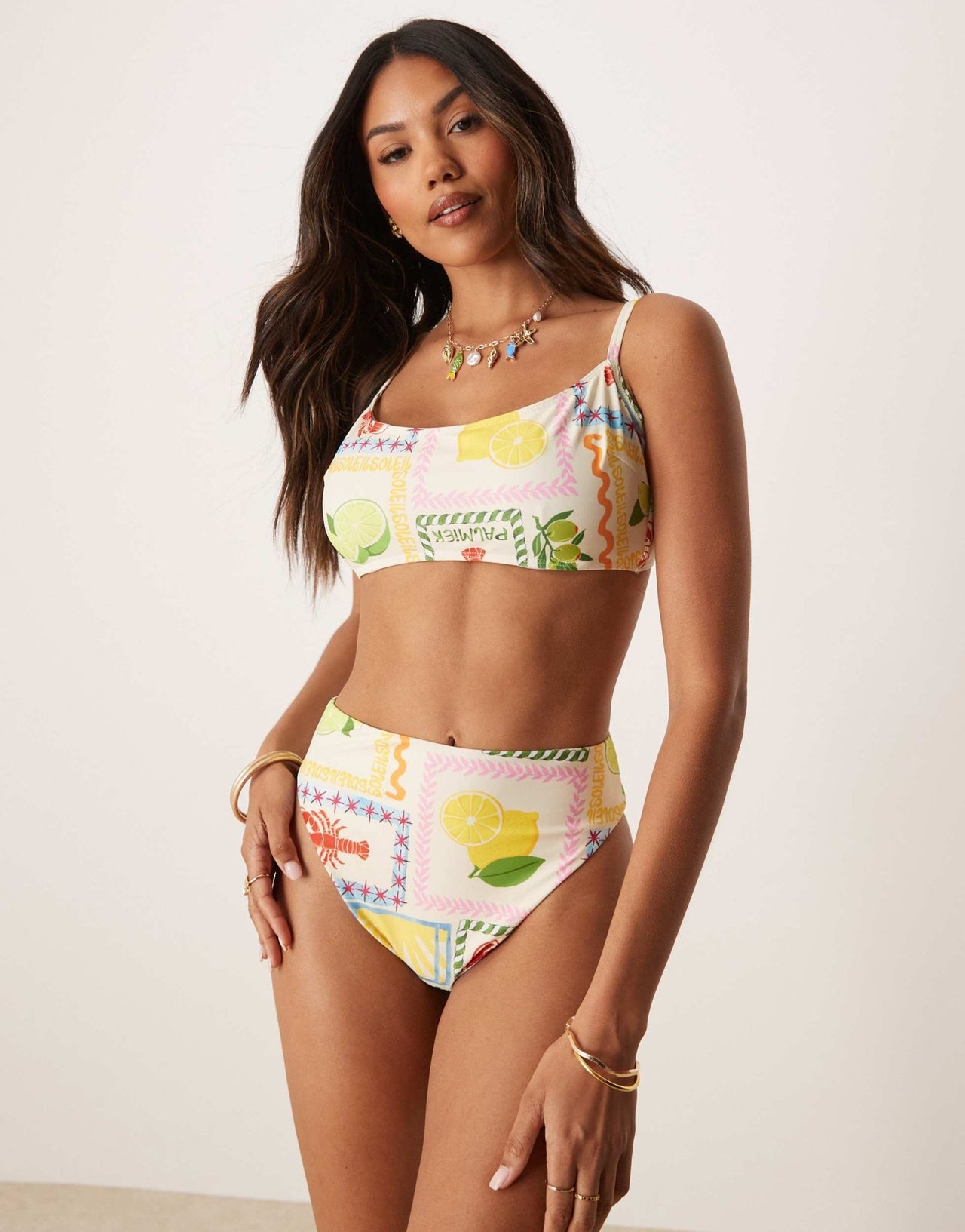 ASOS DESIGN Olive high leg high waist bikini bottom in tile print - ASOS Sample Sale