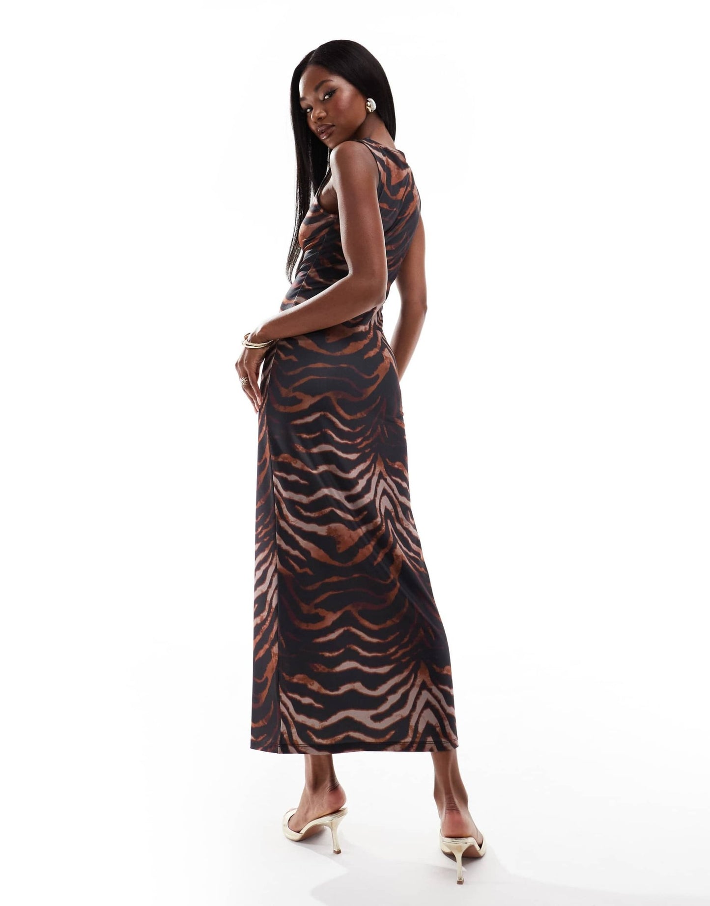 ASOS DESIGN ombre animal slash neck maxi dress in brown - ASOS Sample Sale