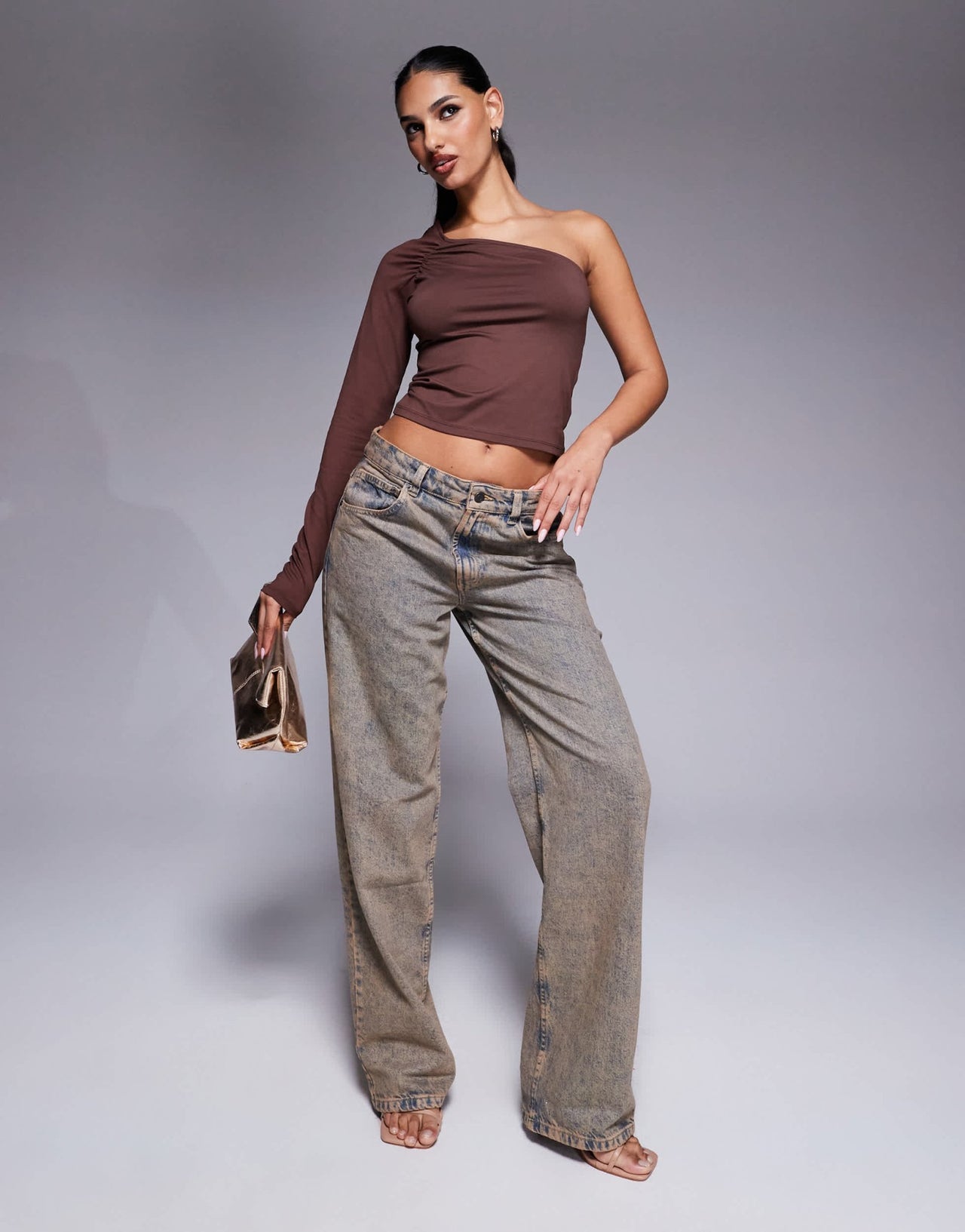 ASOS DESIGN one shoulder asymmetric top in chocolate - ASOS Sample Sale