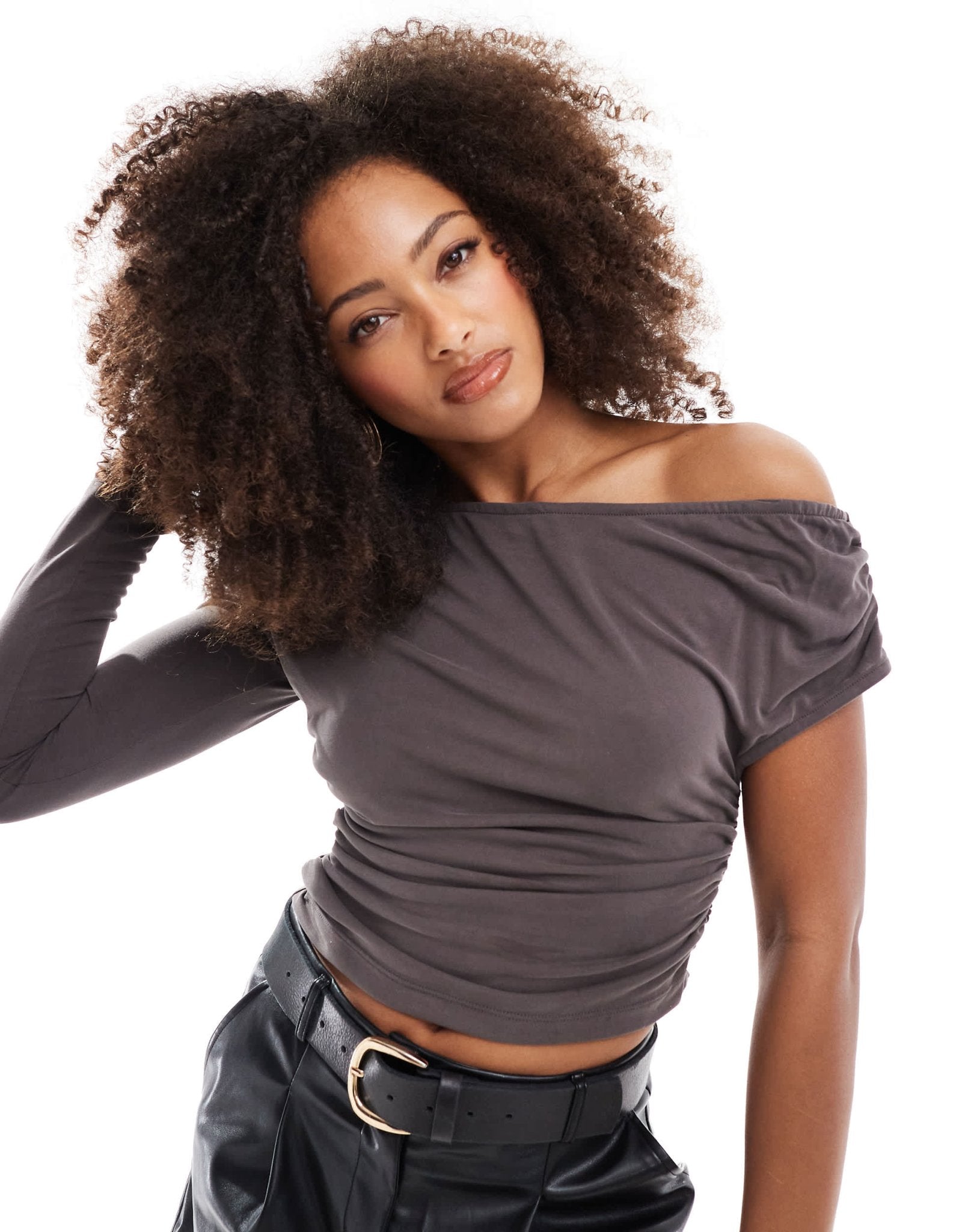 ASOS DESIGN one shoulder asymmetric top in dark grey - ASOS Sample Sale
