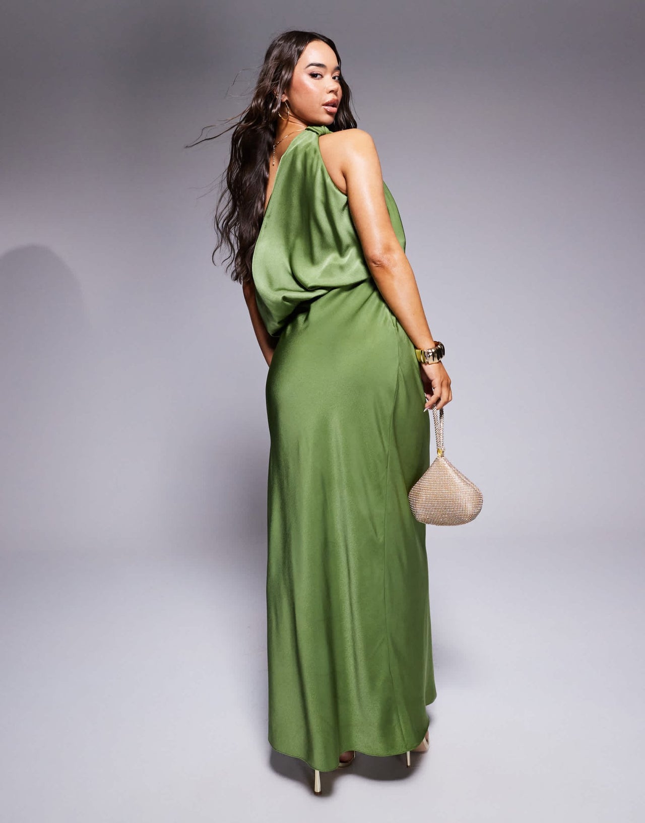ASOS DESIGN one shoulder blouson satin maxi dress in green - ASOS Sample Sale