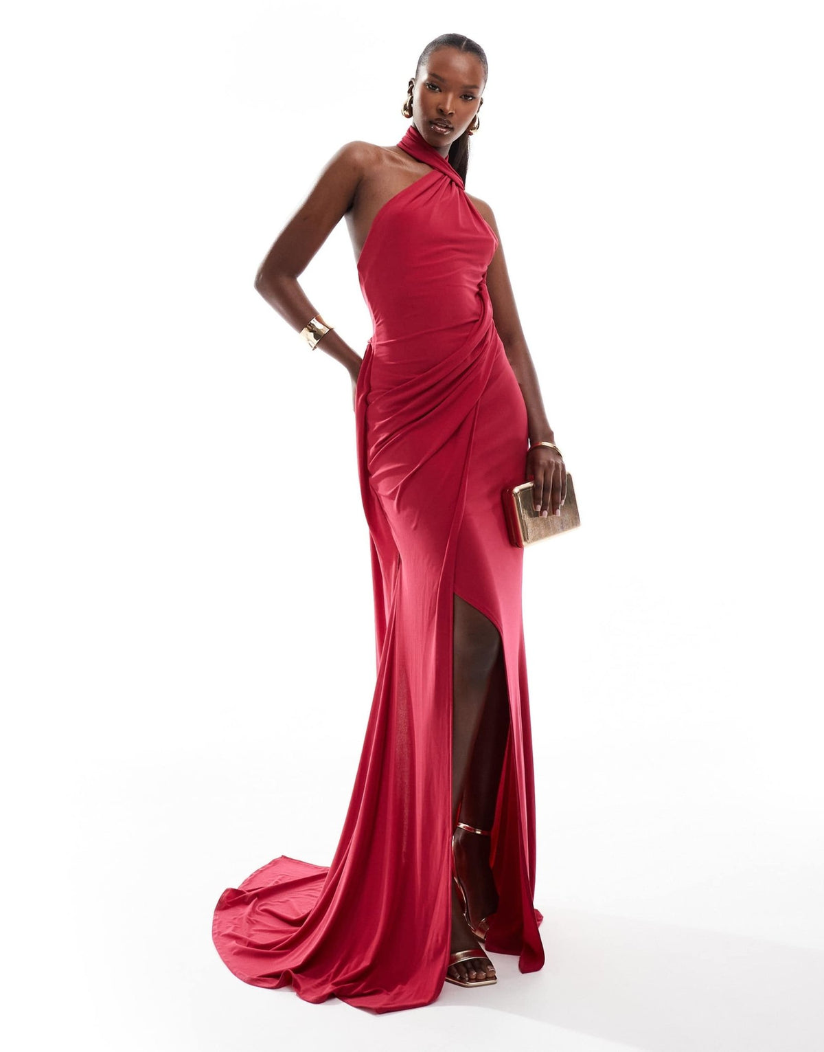 ASOS DESIGN one shoulder draped maxi dress with tie detail in raspberry - ASOS Sample Sale