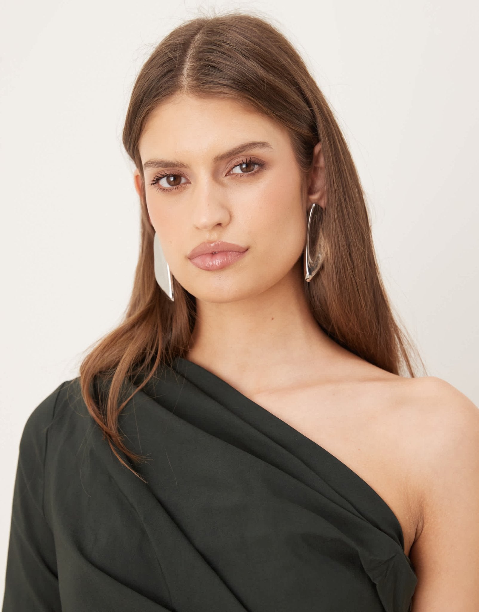 ASOS DESIGN one shoulder draped mini dress in dark green - ASOS Sample Sale