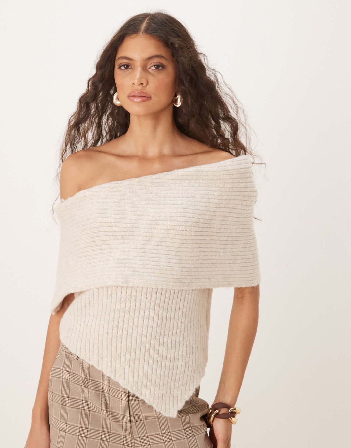 ASOS DESIGN one shoulder knitted top in oatmeal - ASOS Sample Sale