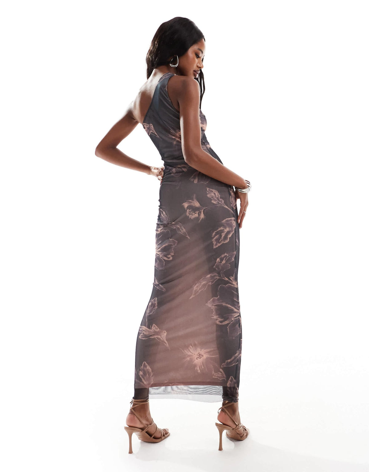 ASOS DESIGN one shoulder mesh maxi dress in dark floral print - ASOS Sample Sale